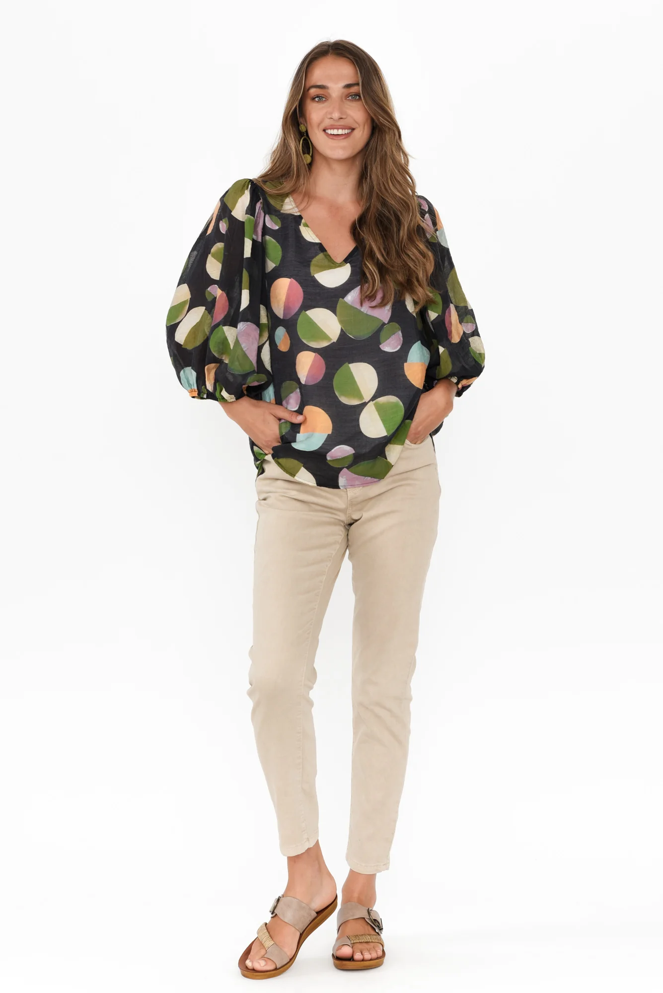 Misma Navy Spot V Neck Top