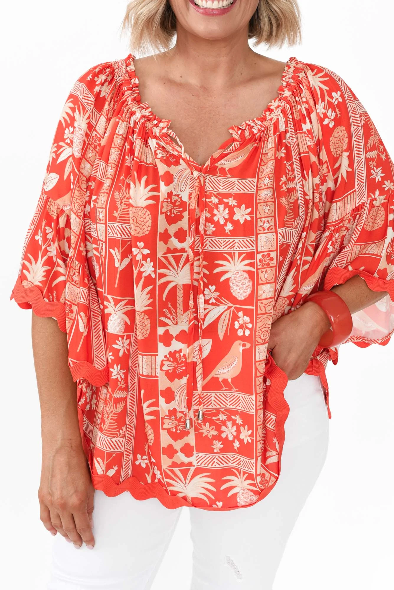 Bianco Red Tropical Trim Top