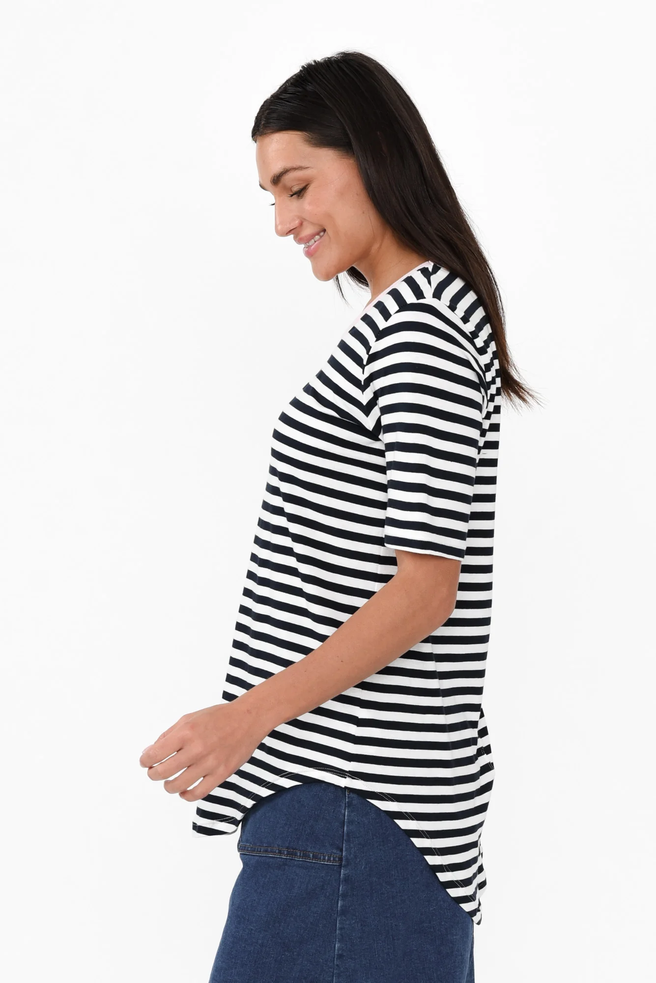 Ariana Navy Contrast Cotton Tee