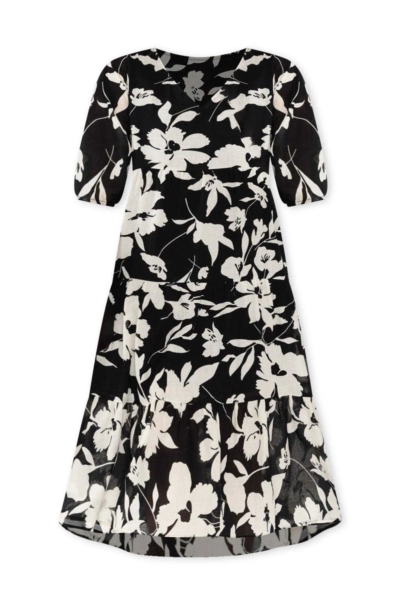 Cecca Black Floral Cotton Tier Dress