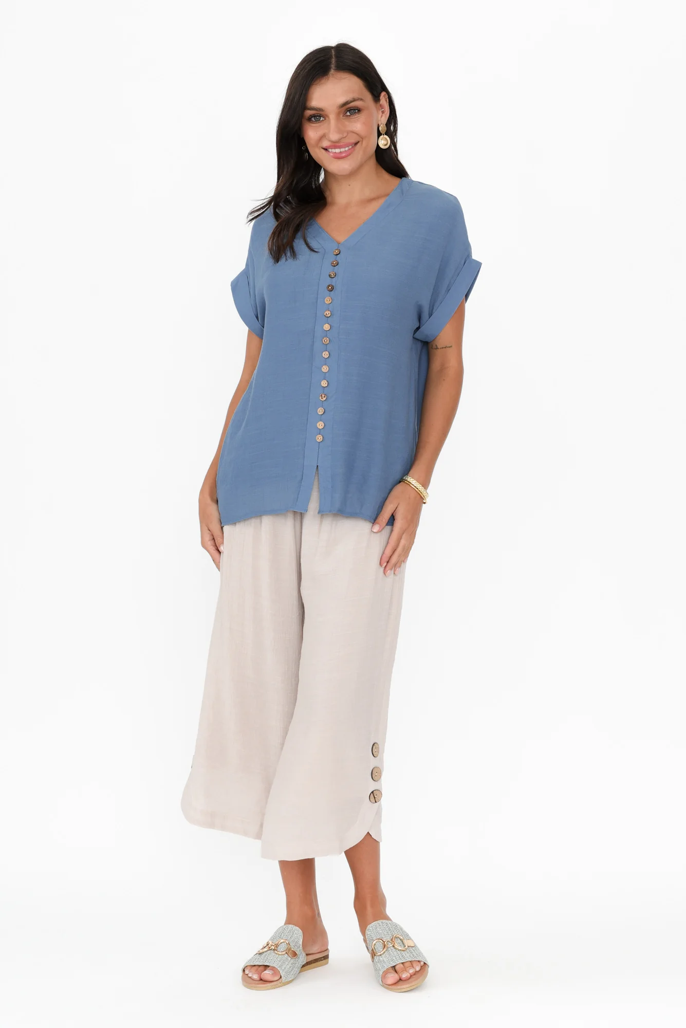 Miray Steel Button Top