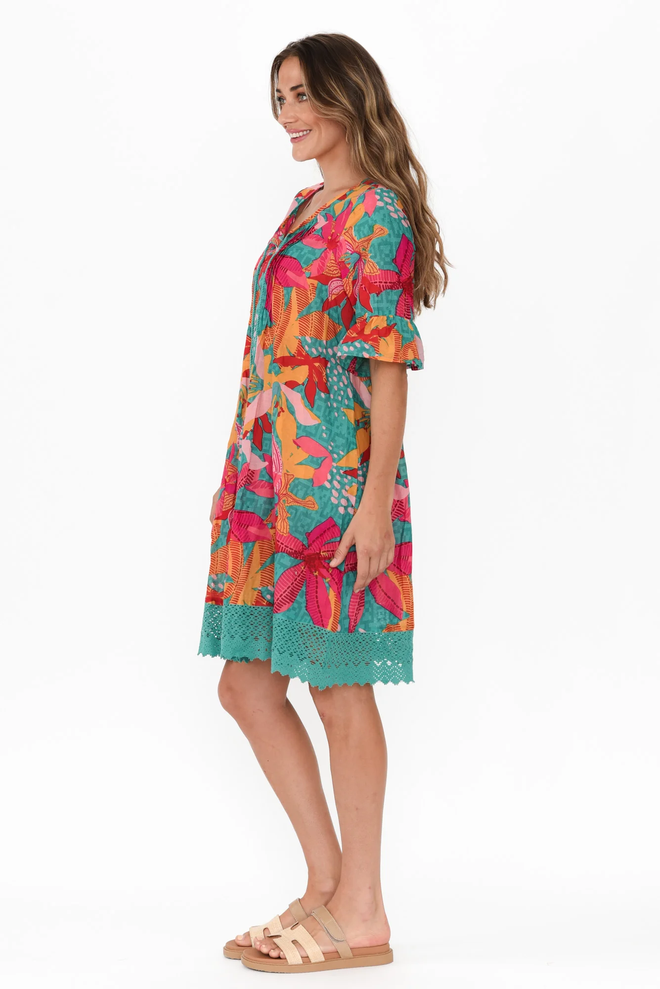 Cayman Green Floral Cotton Tunic Dress
