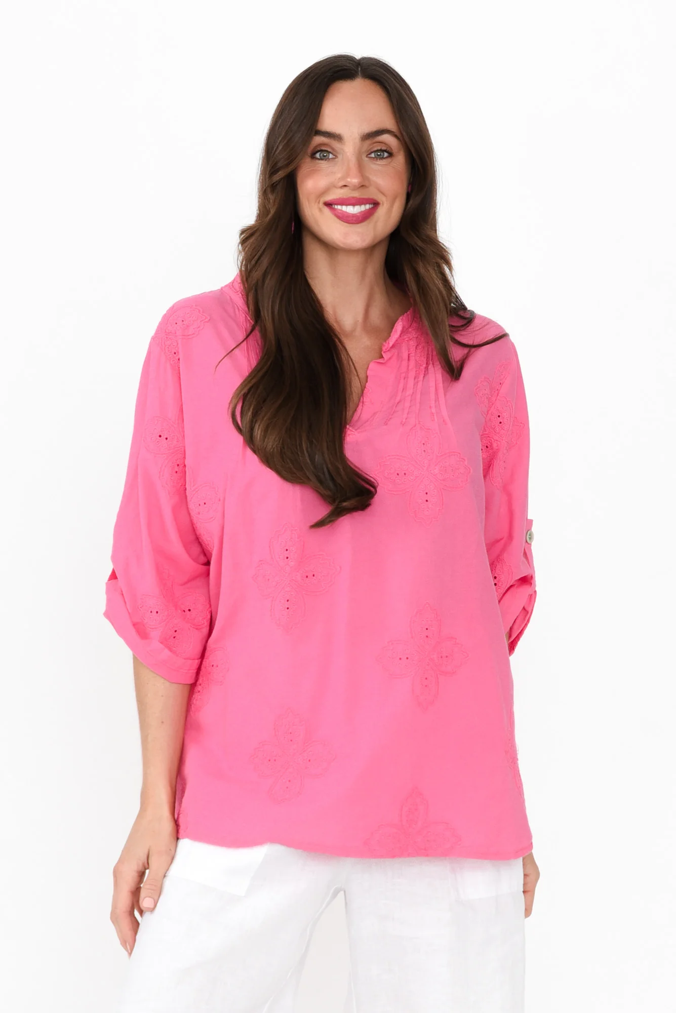 Marla Hot Pink Cotton Embroidered Top