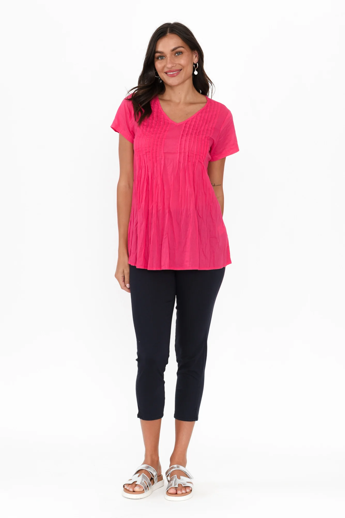 Fia Hot Pink Crinkle Cotton Top