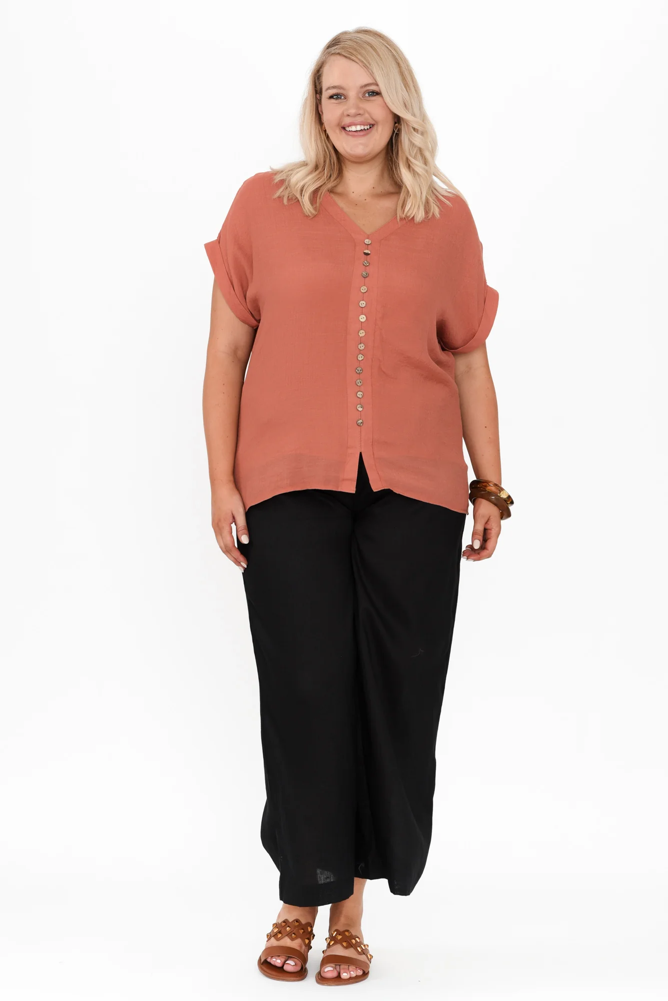 Miray Rust Button Top