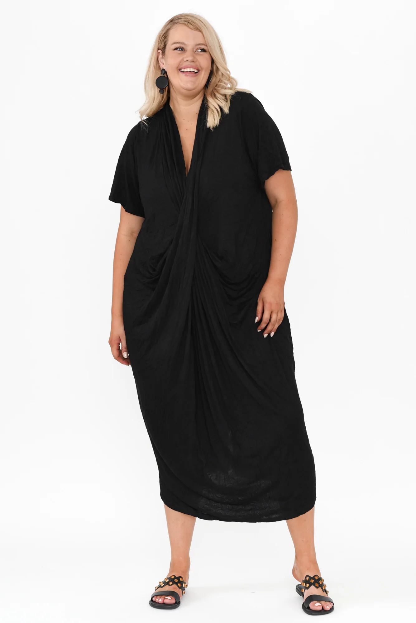 Kensley Black Crossover Cotton Dress