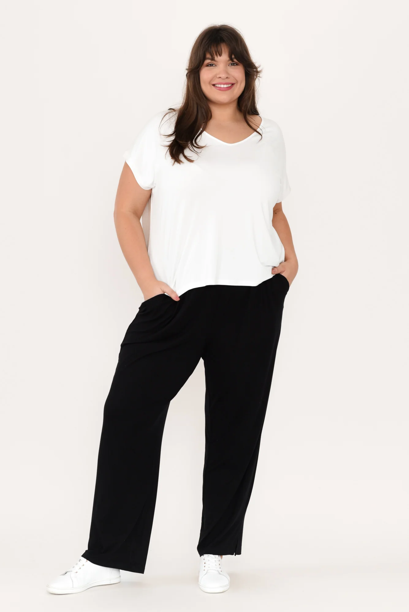 Jenner White V Neck Tee