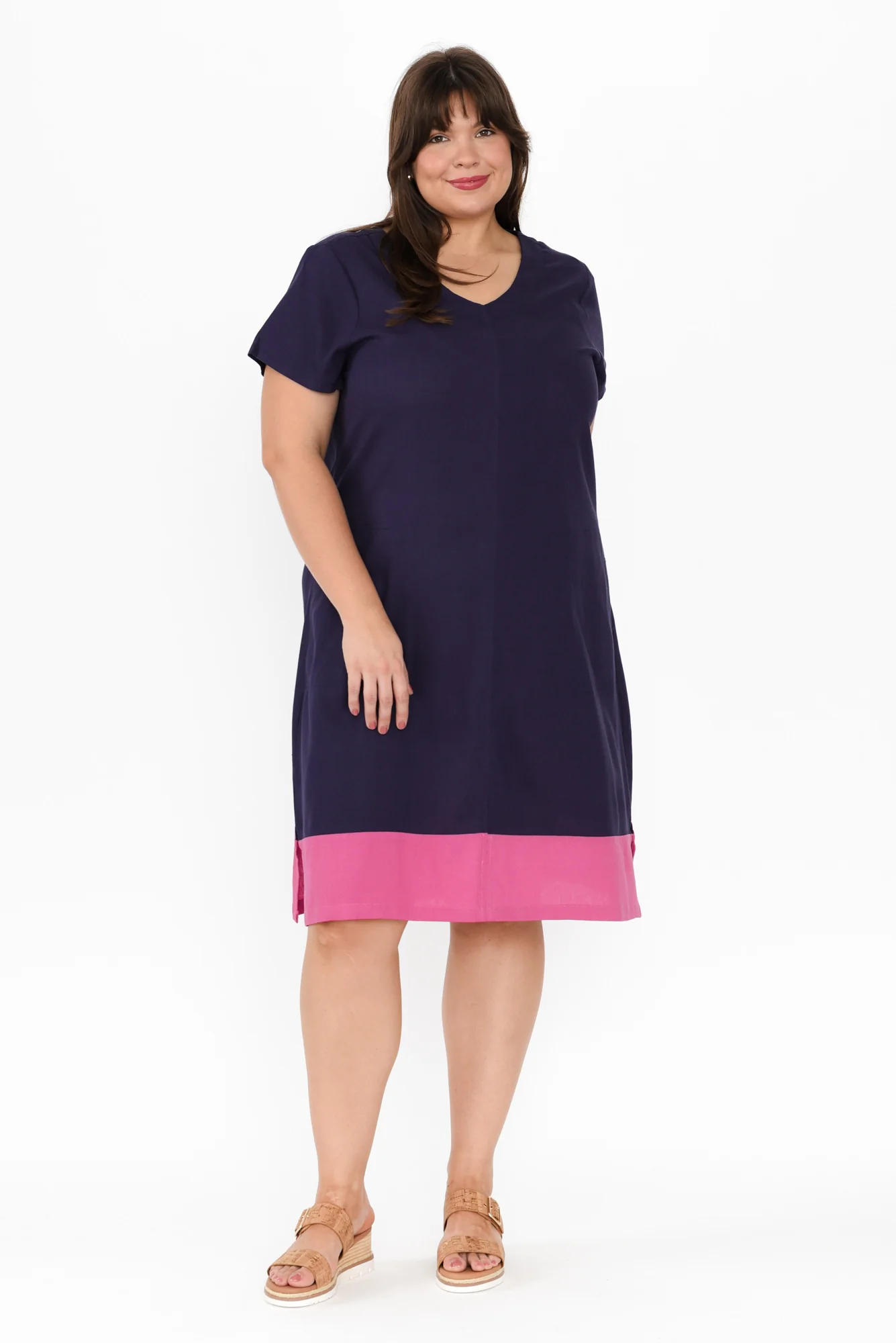 Elwood Navy Splice Linen Blend Dress