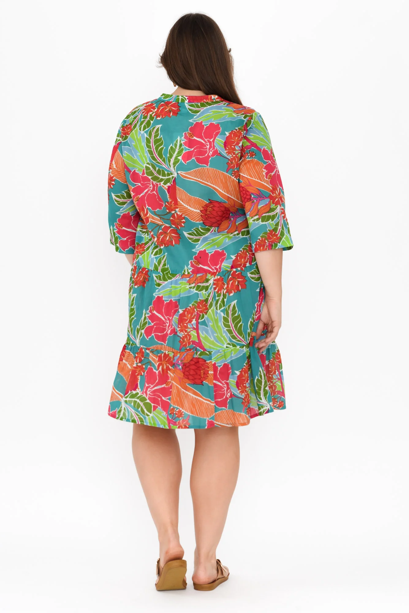 Larissa Emerald Tropical Cotton Pleated Dress