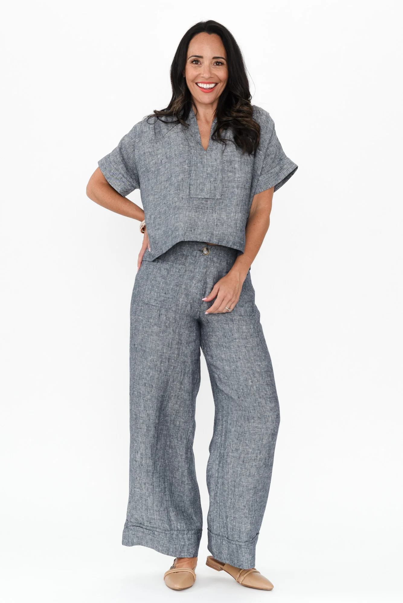 Joss Grey Linen Wide Leg Pants