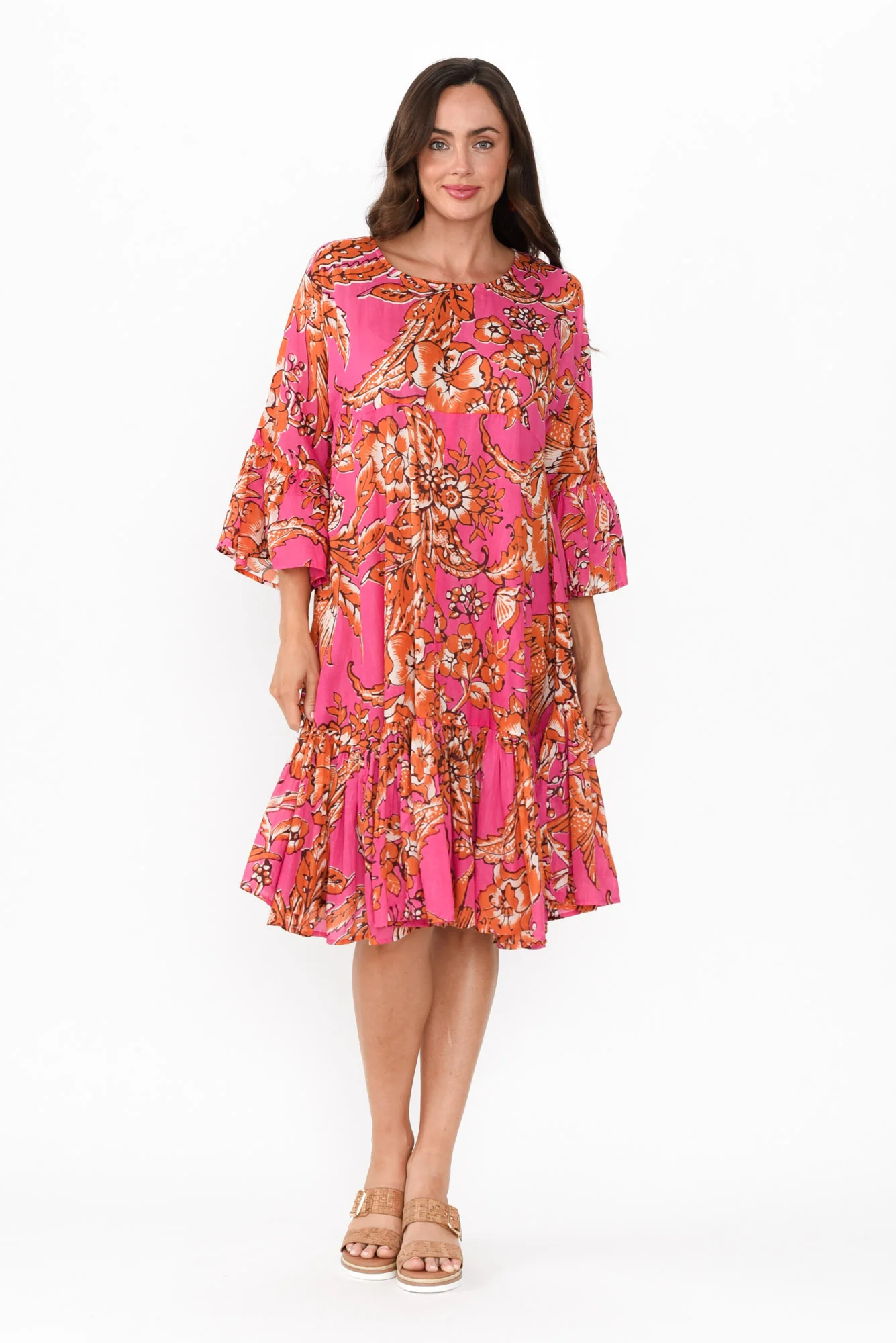 Lucia Orange Garden Cotton Dress