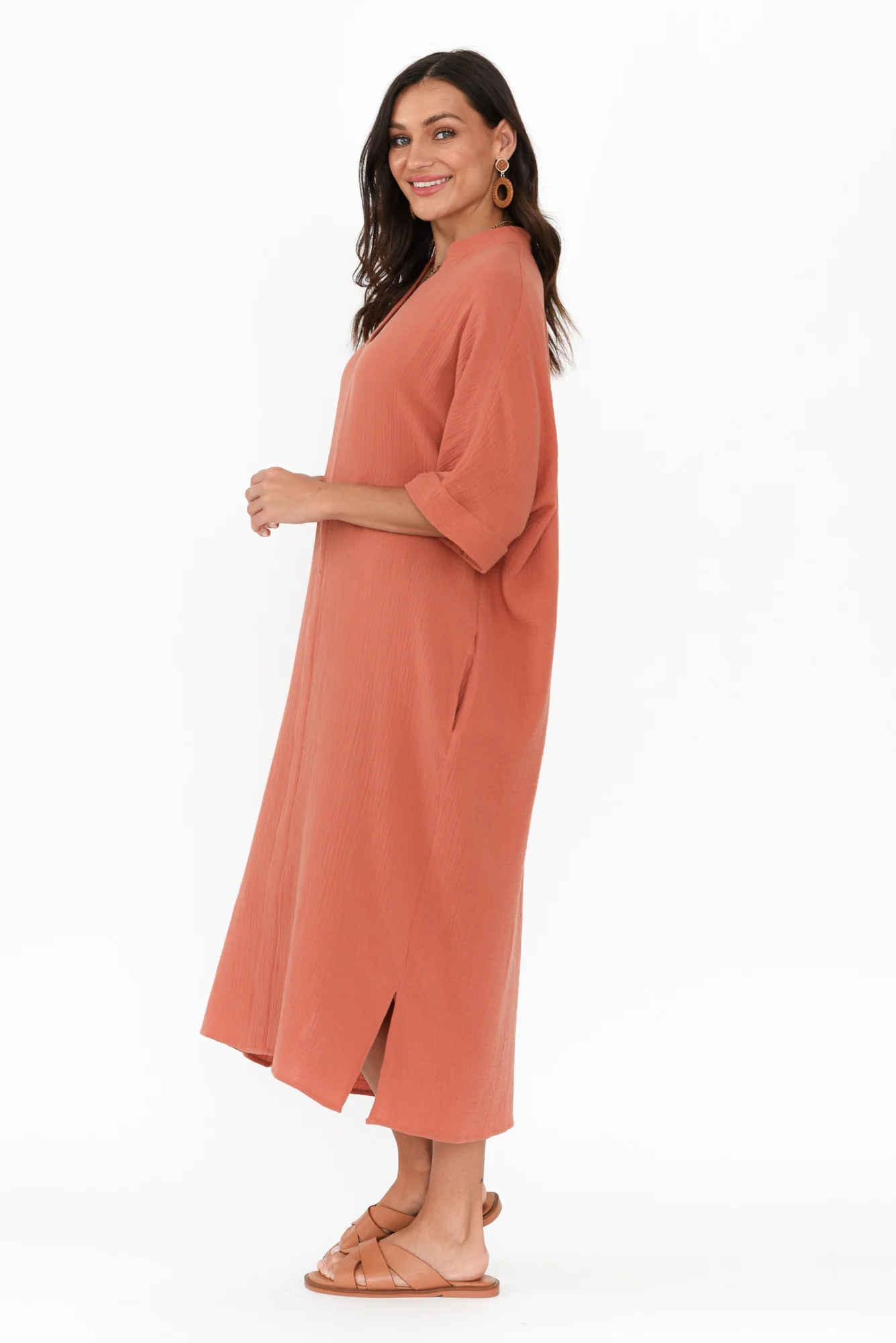 Juniper Rust Cotton Cheesecloth Dress