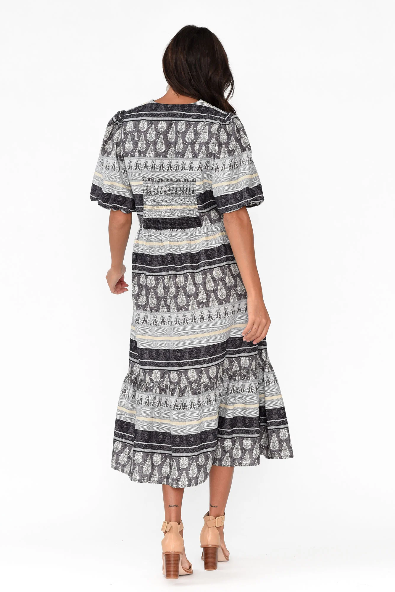 Mai Black Geo Cotton Tie Dress