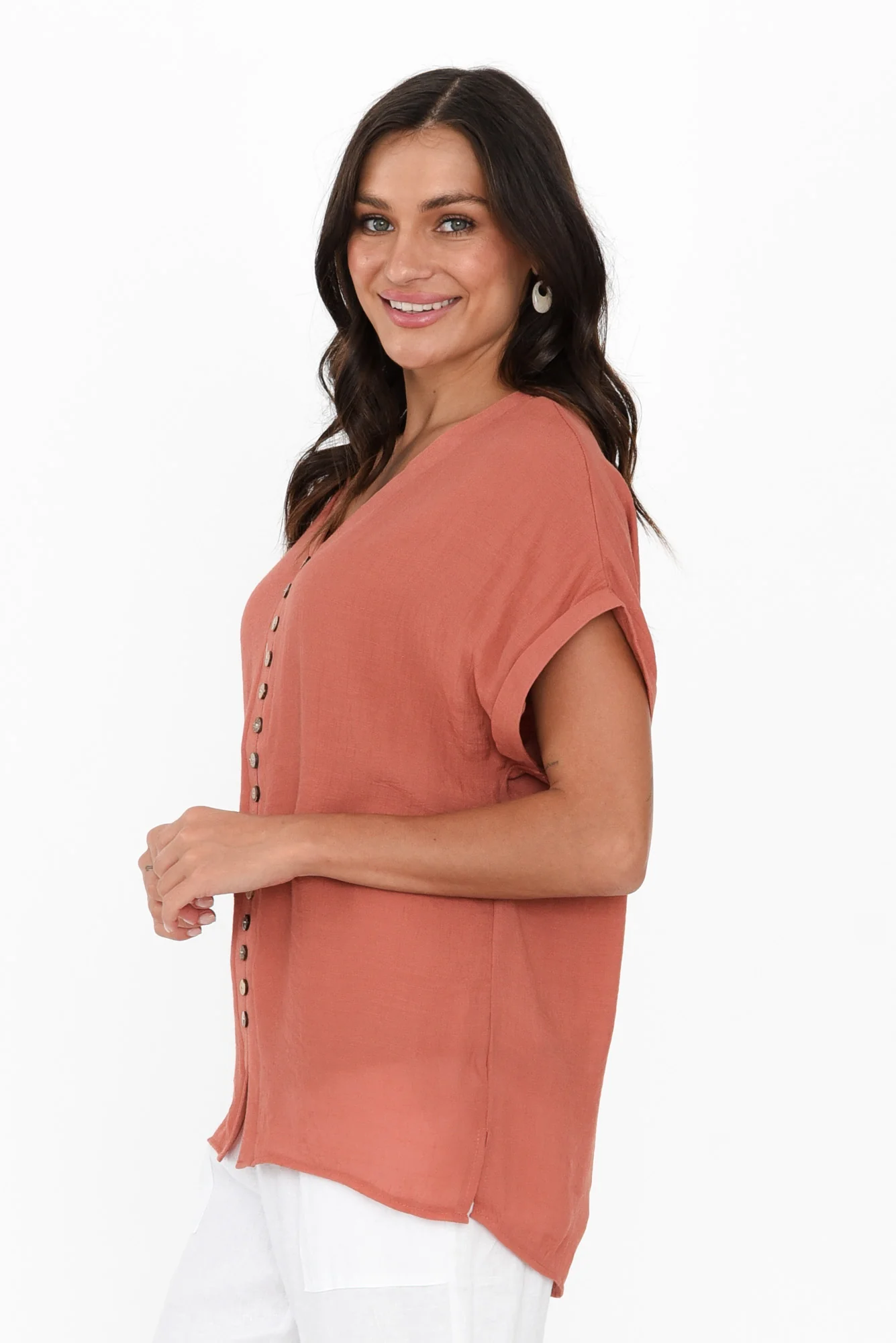 Miray Rust Button Top
