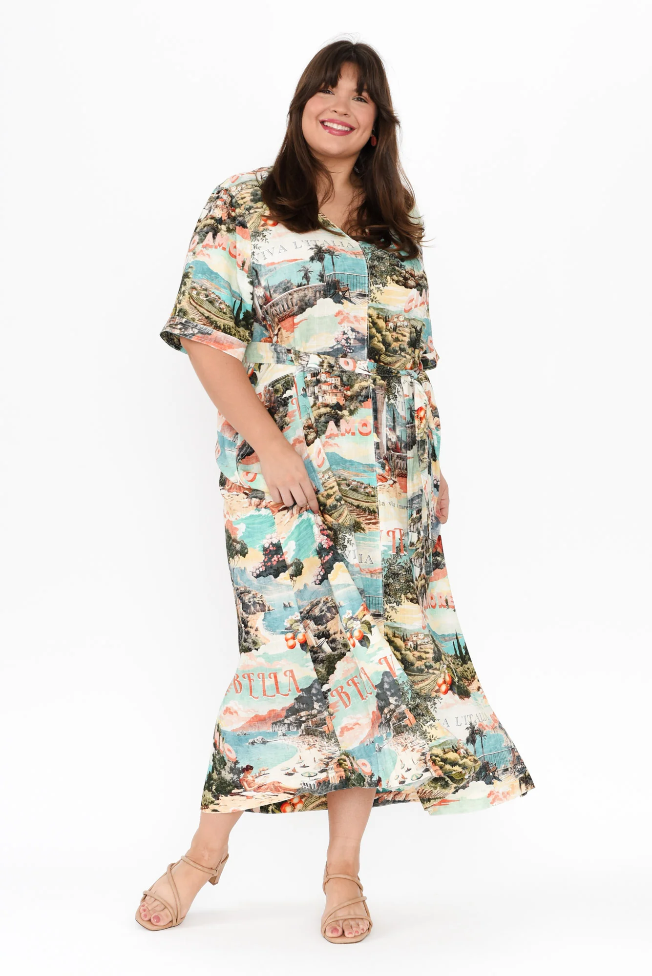 Inara Blue Island Linen Blend Dress