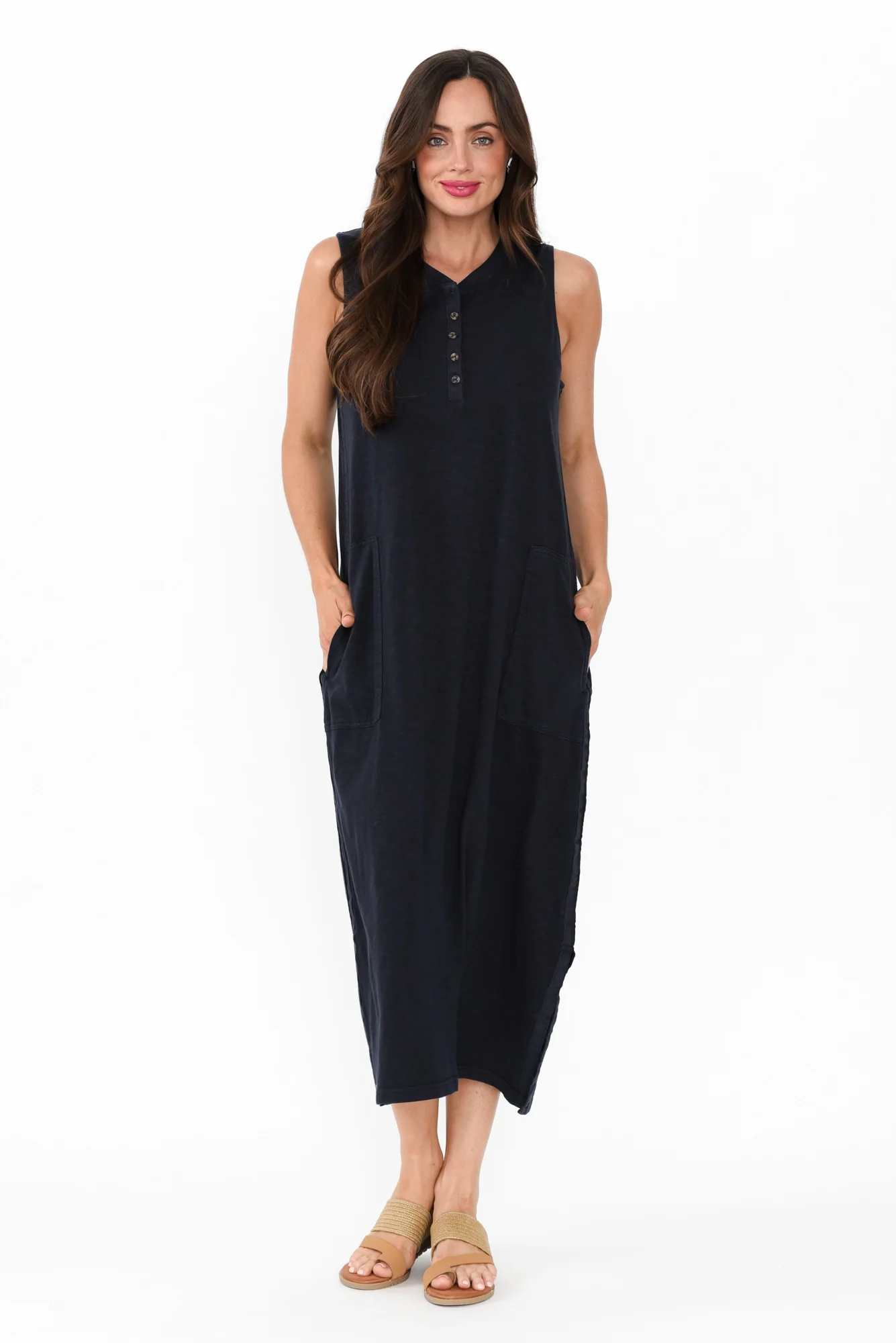 Elysian Navy Cotton Pocket Dress