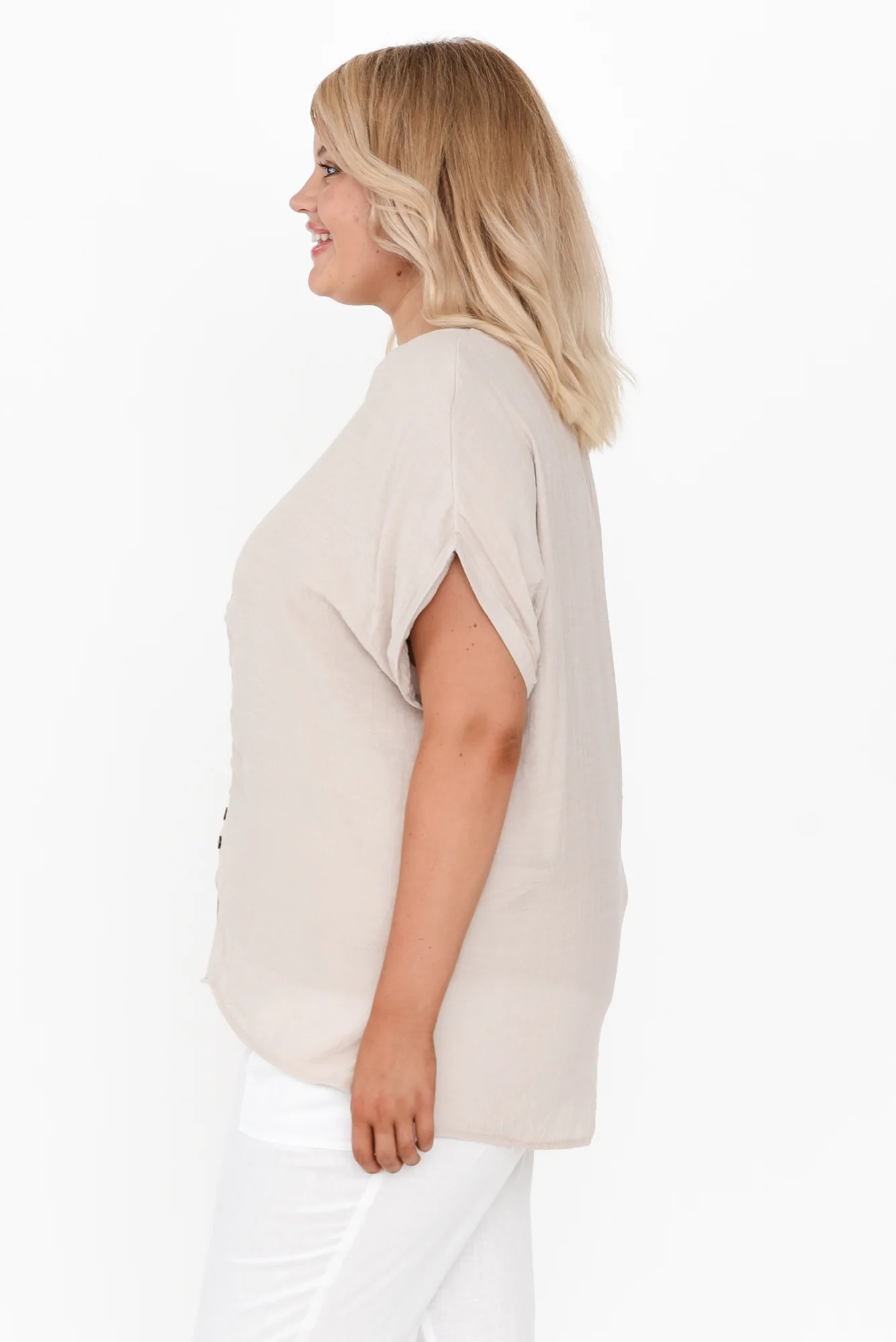 Miray Beige Button Top