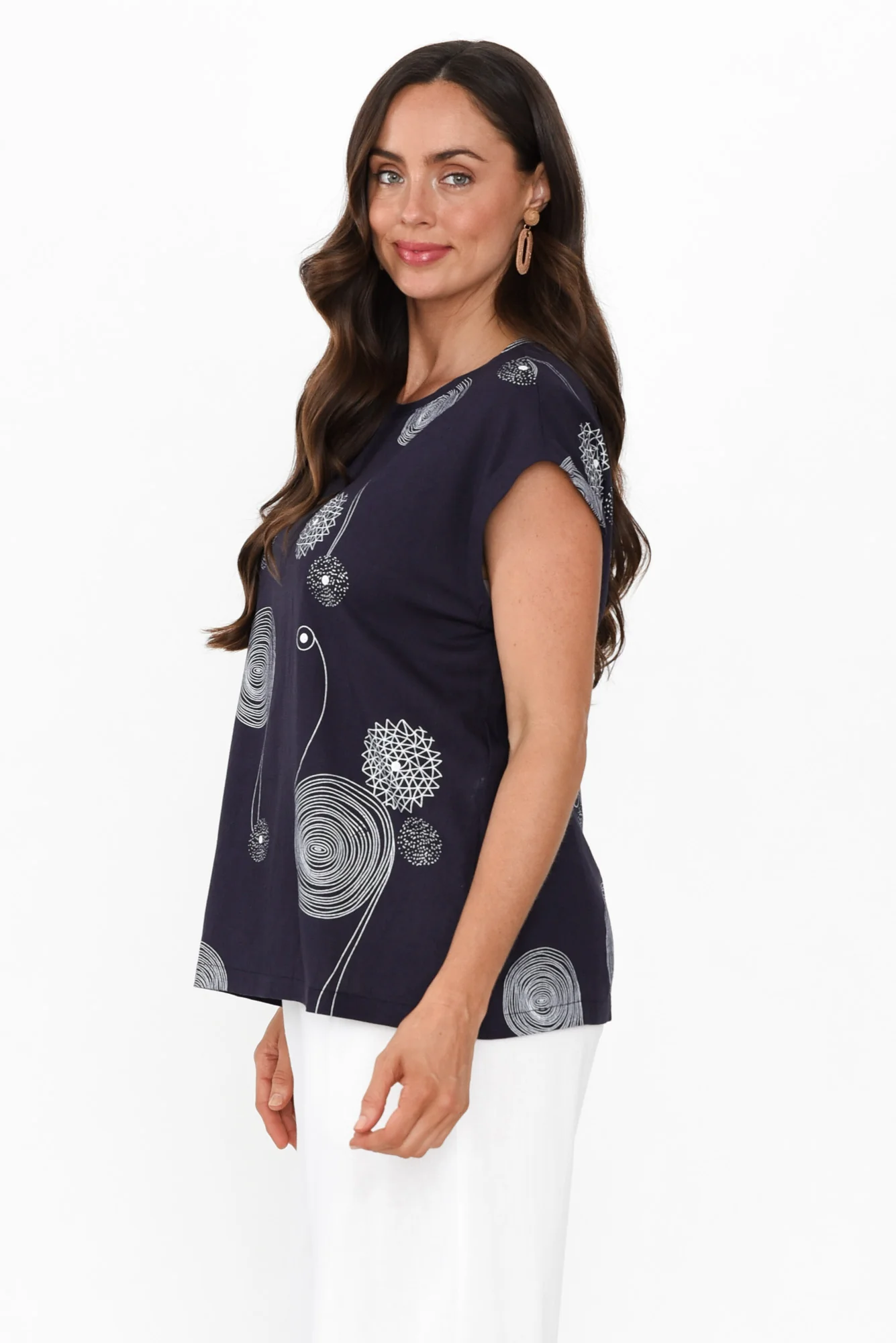 Alta Navy Swirl Linen Cotton Top
