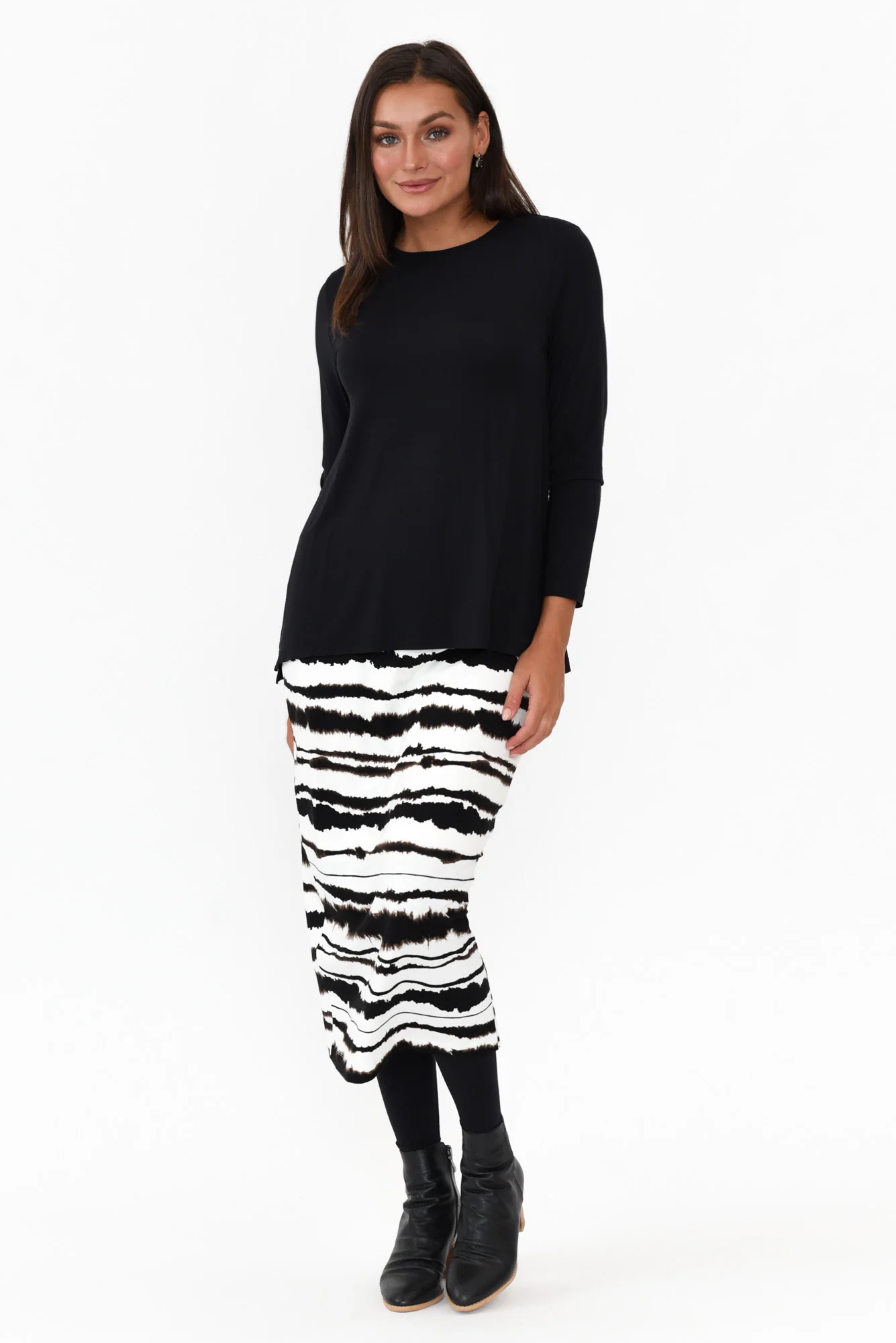 Black Long Sleeve Micro Modal Swing Top