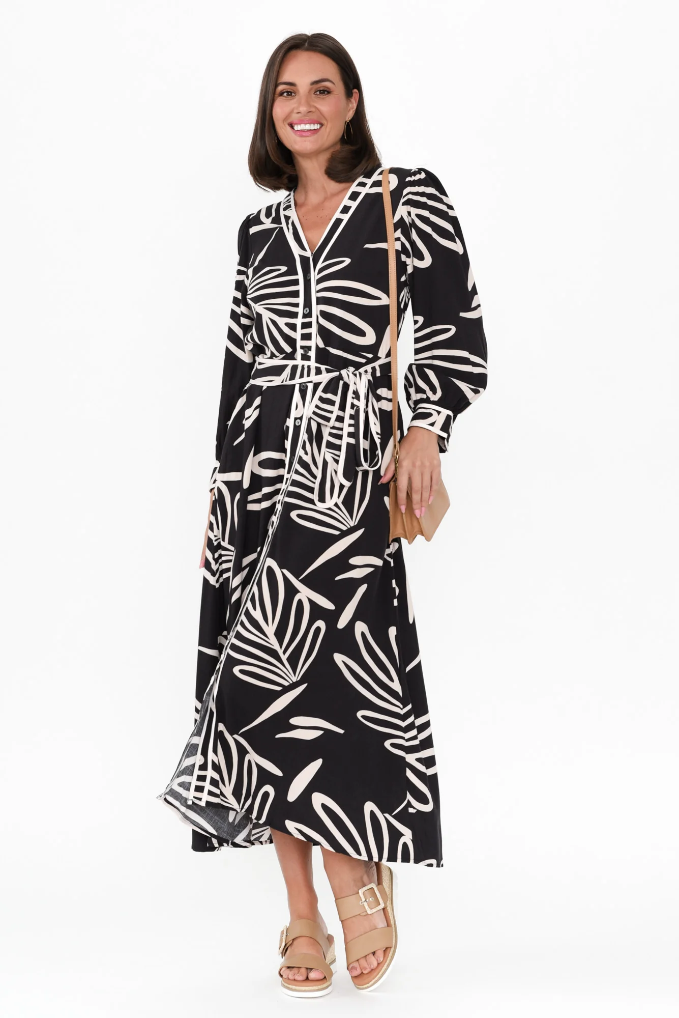 Jaya Black Leaf Tie Dress