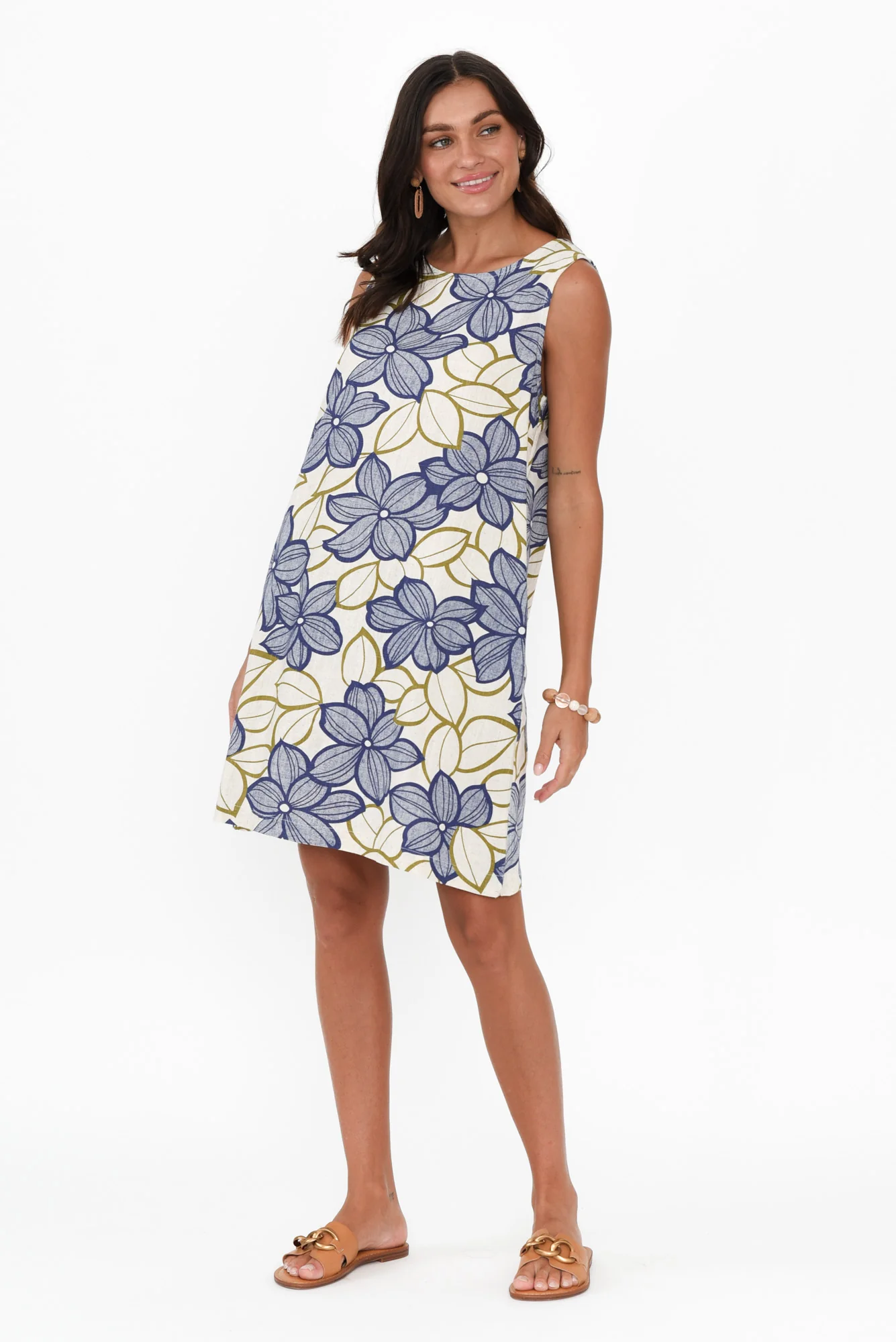 Essen Blue Floral Linen Cotton Dress