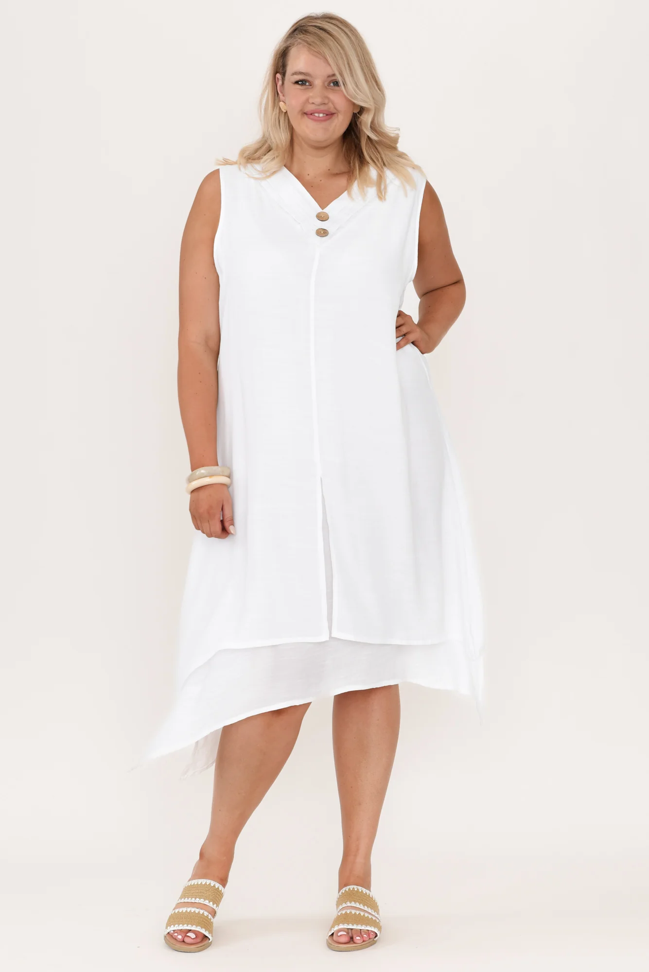 Gutha White Cotton Blend Layer Dress