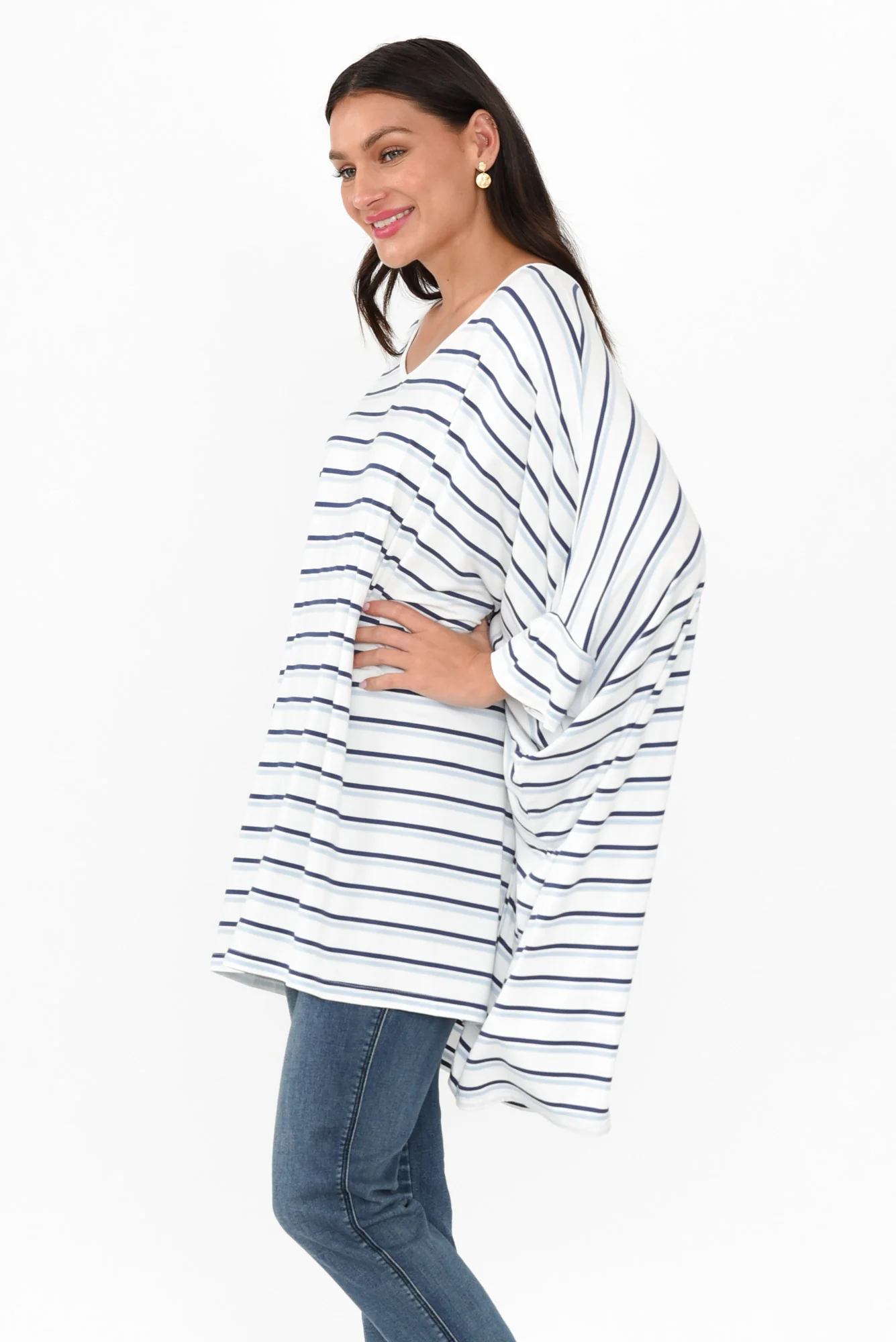 Blue Stripe Oversized Bamboo Drape Top