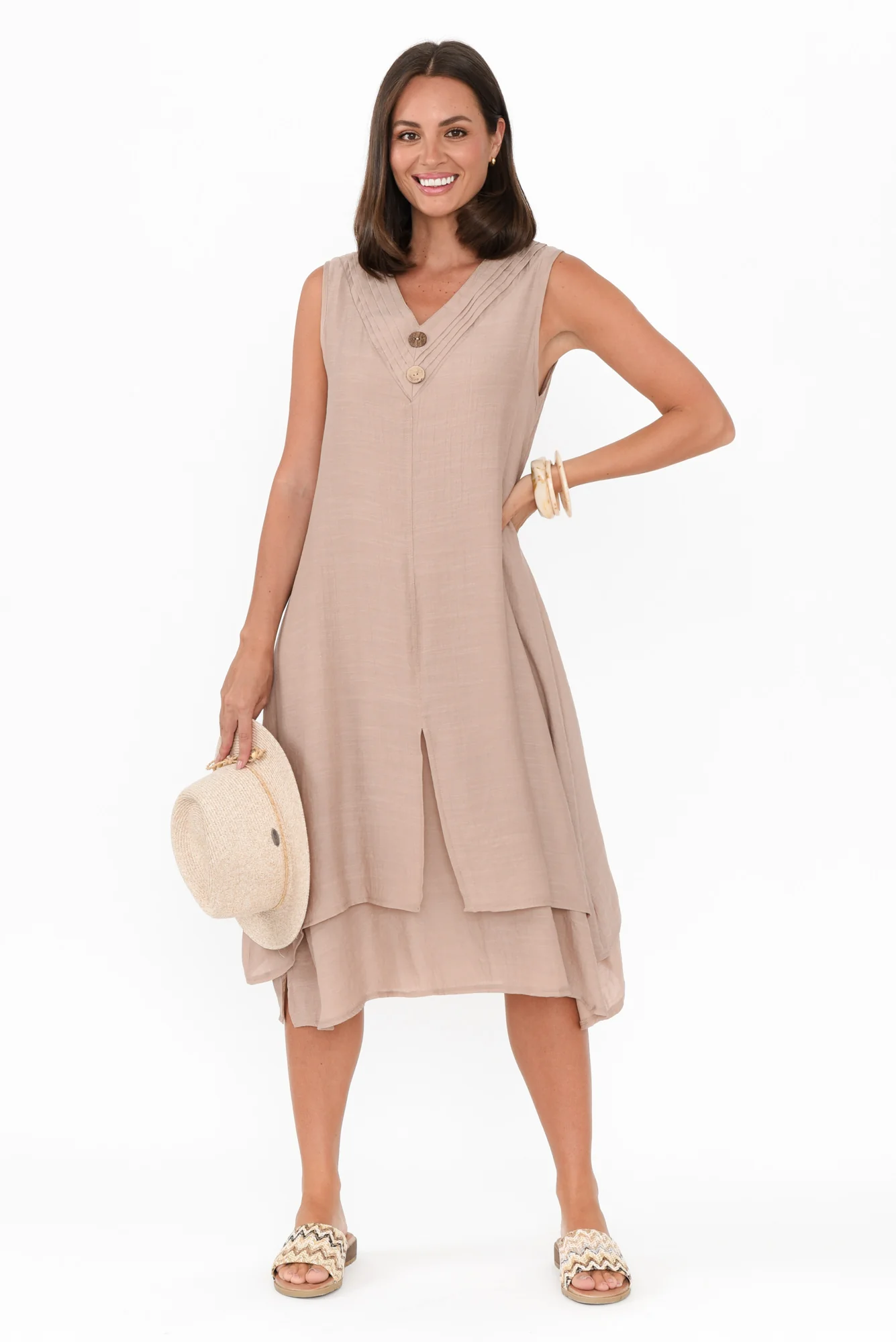 Gutha Beige Cotton Blend Layer Dress