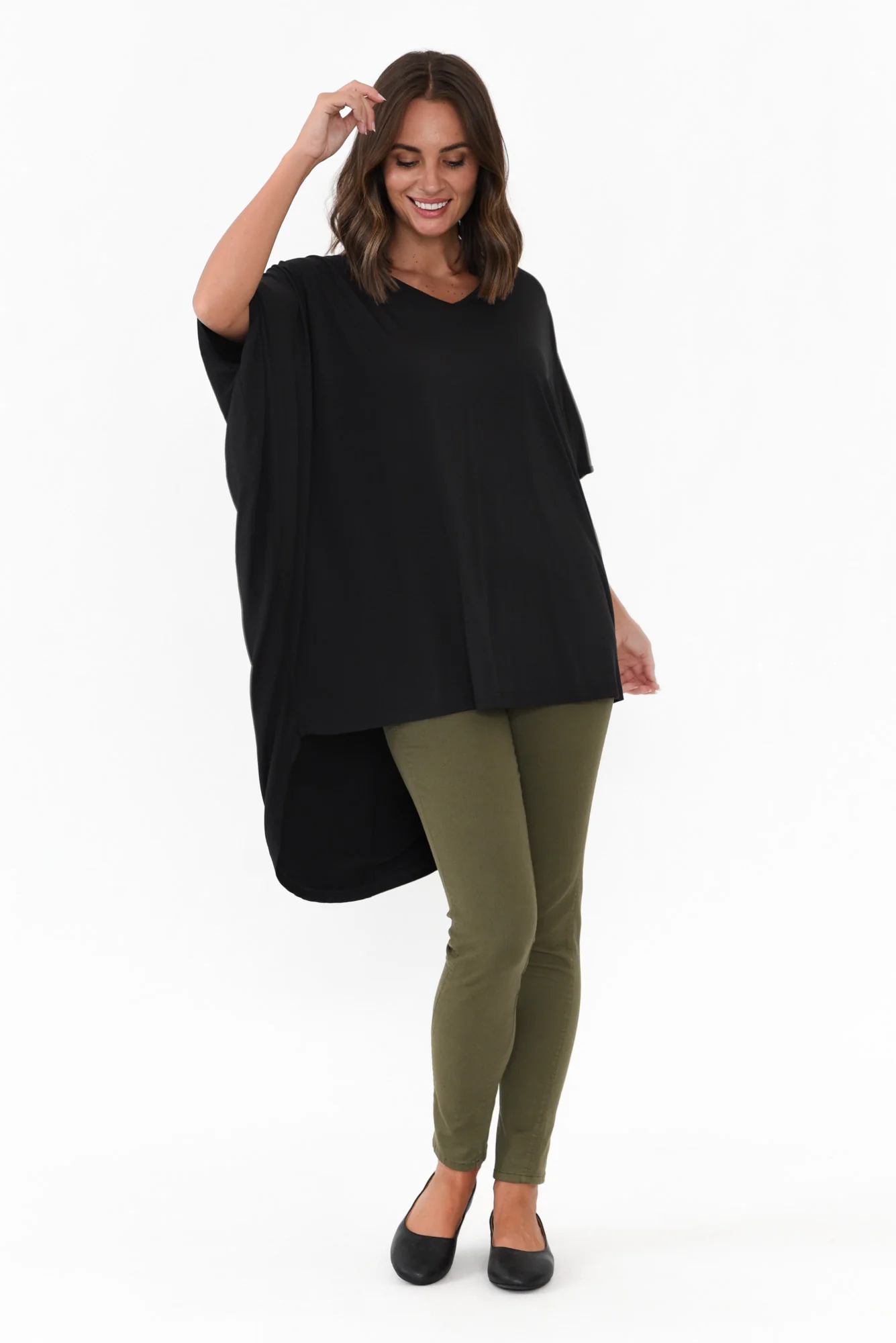 Emory Black Bamboo Hi Lo Batwing Top