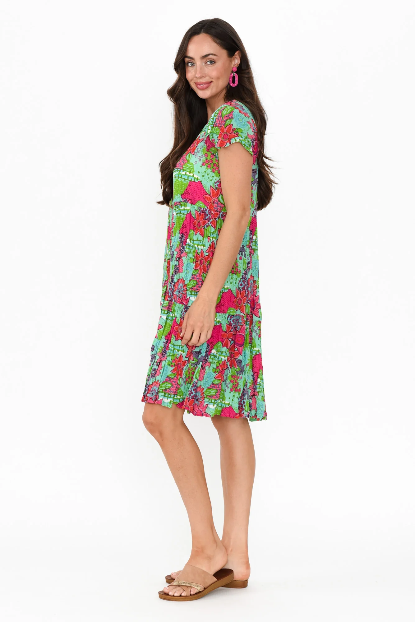 Azalea Green Floral Crinkle Dress