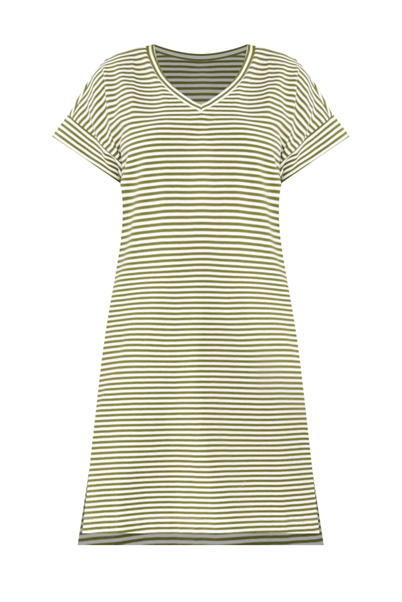Elise Green Stripe V Neck T-Shirt Dress