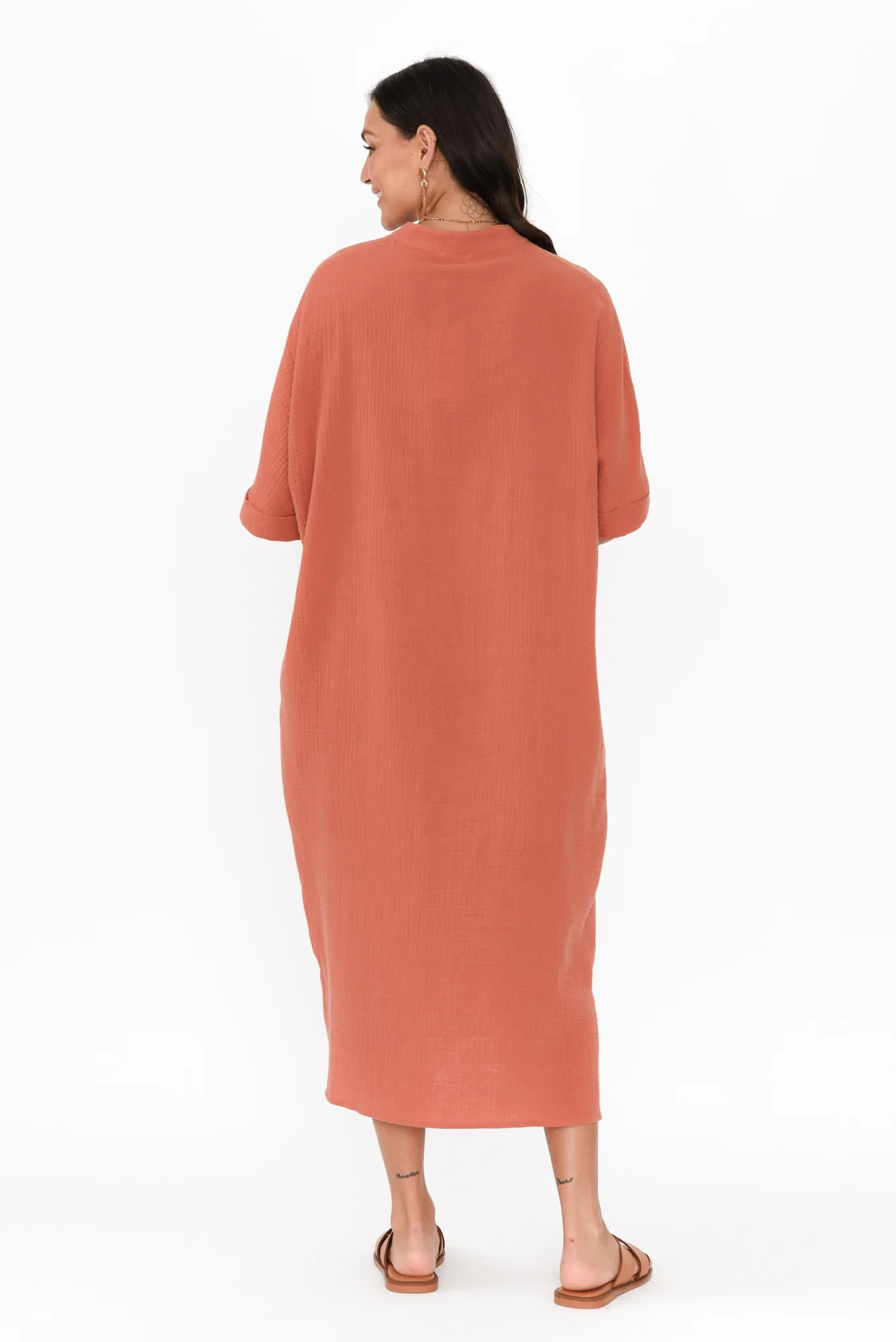 Juniper Rust Cotton Cheesecloth Dress