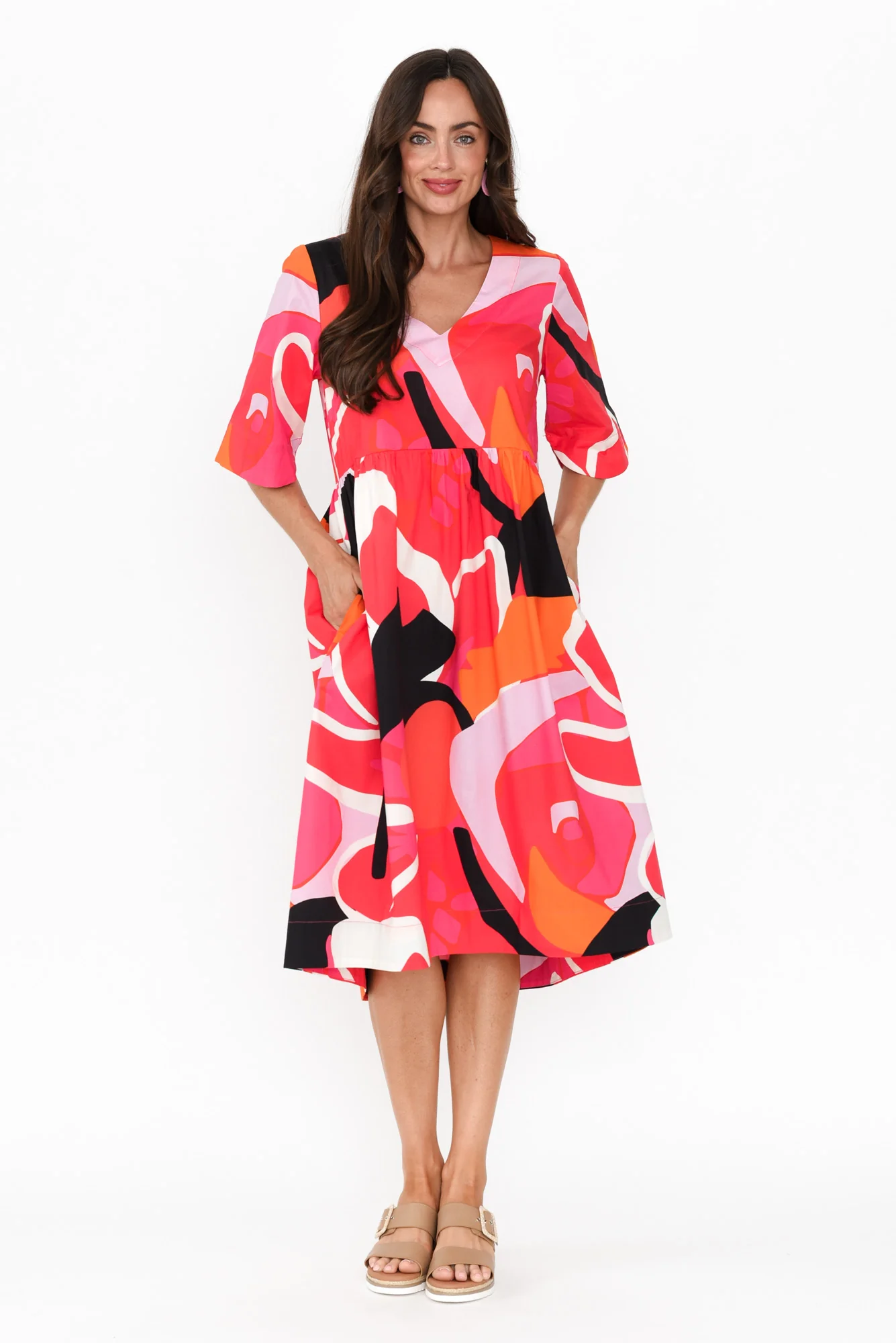Brightside Pink Abstract Cotton Dress