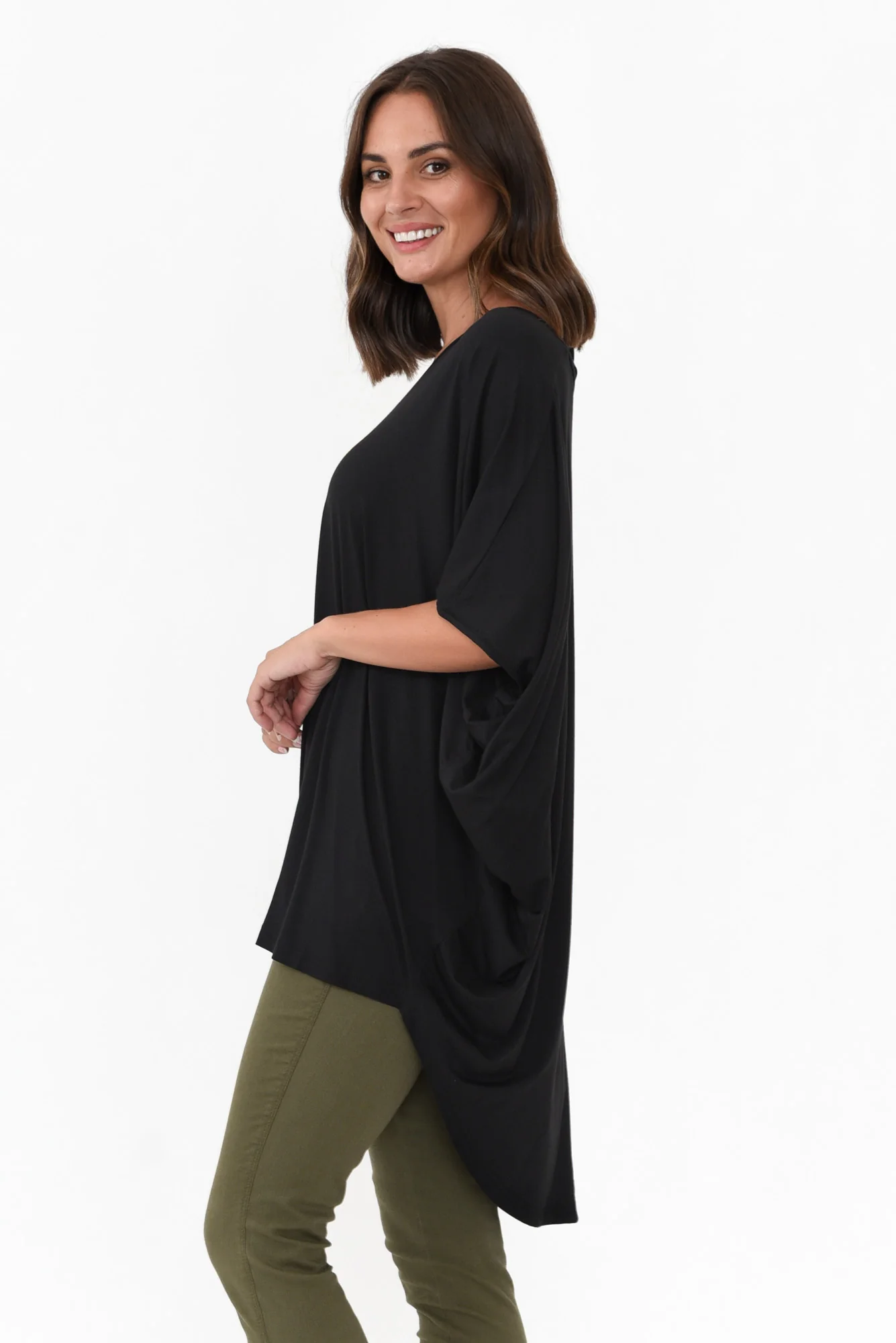 Emory Black Bamboo Hi Lo Batwing Top