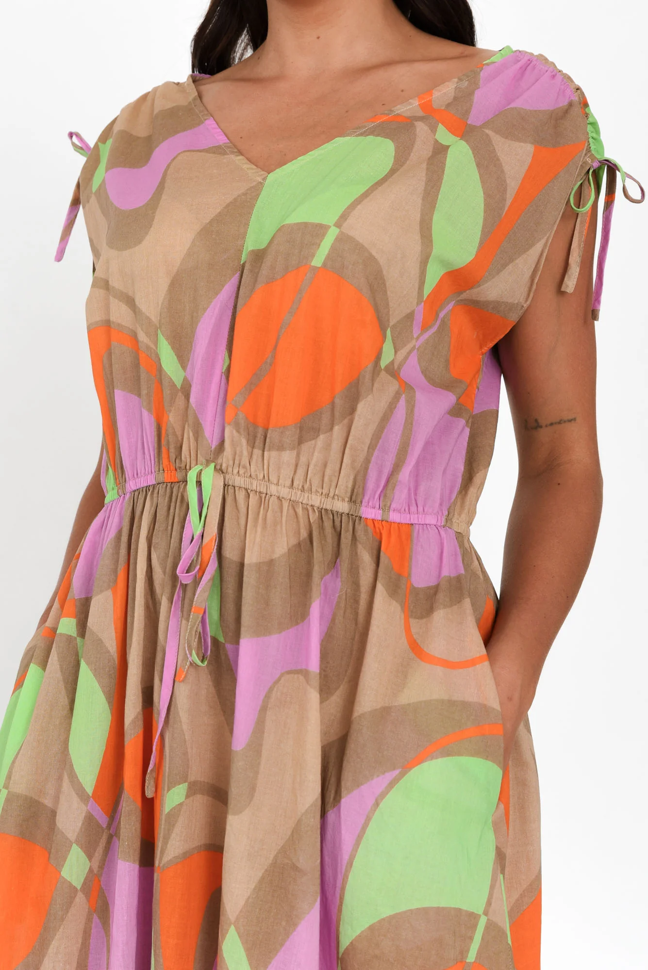 Grazia Purple Abstract Cotton Tie Dress