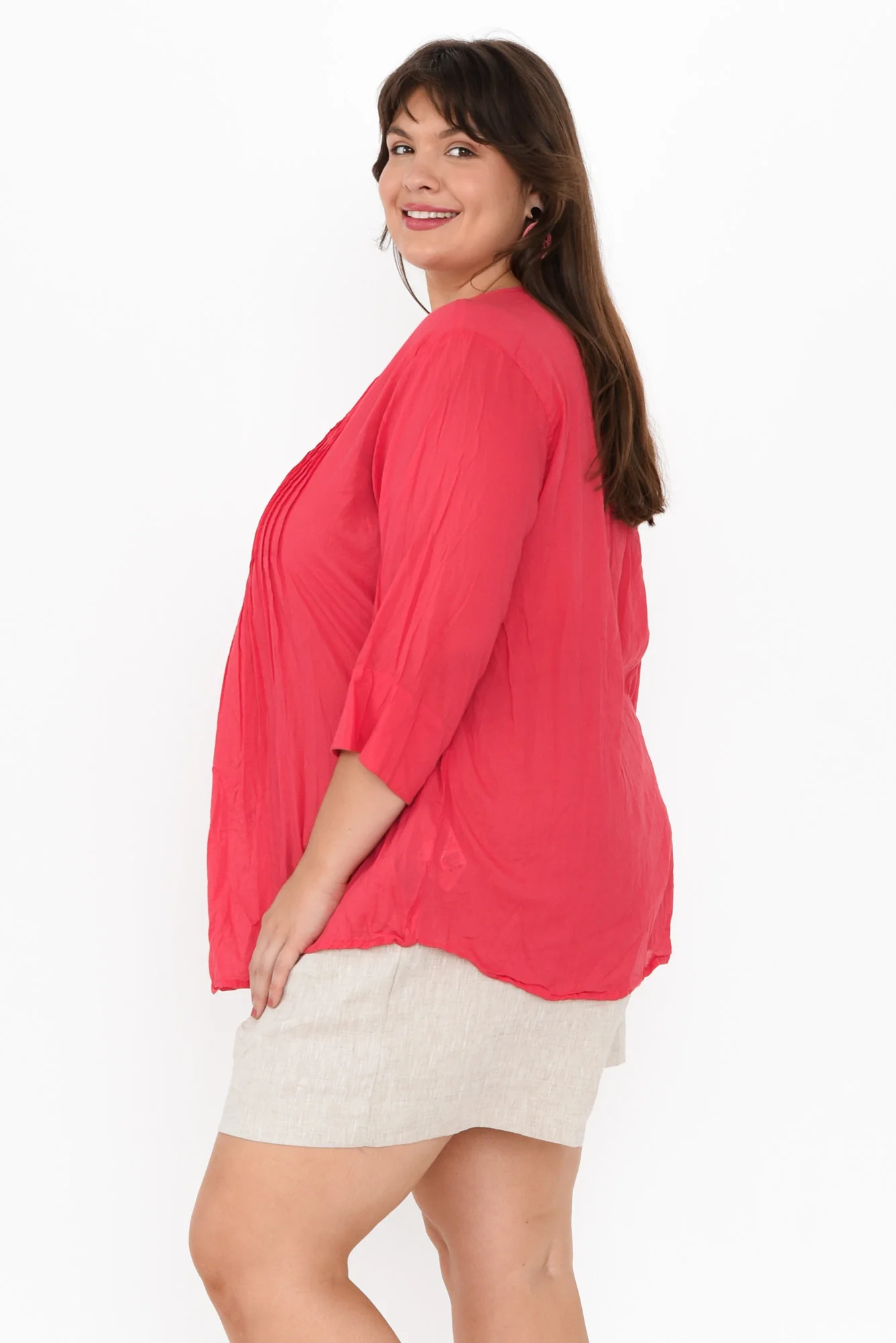 Fia Cherry Sleeved Crinkle Cotton Top
