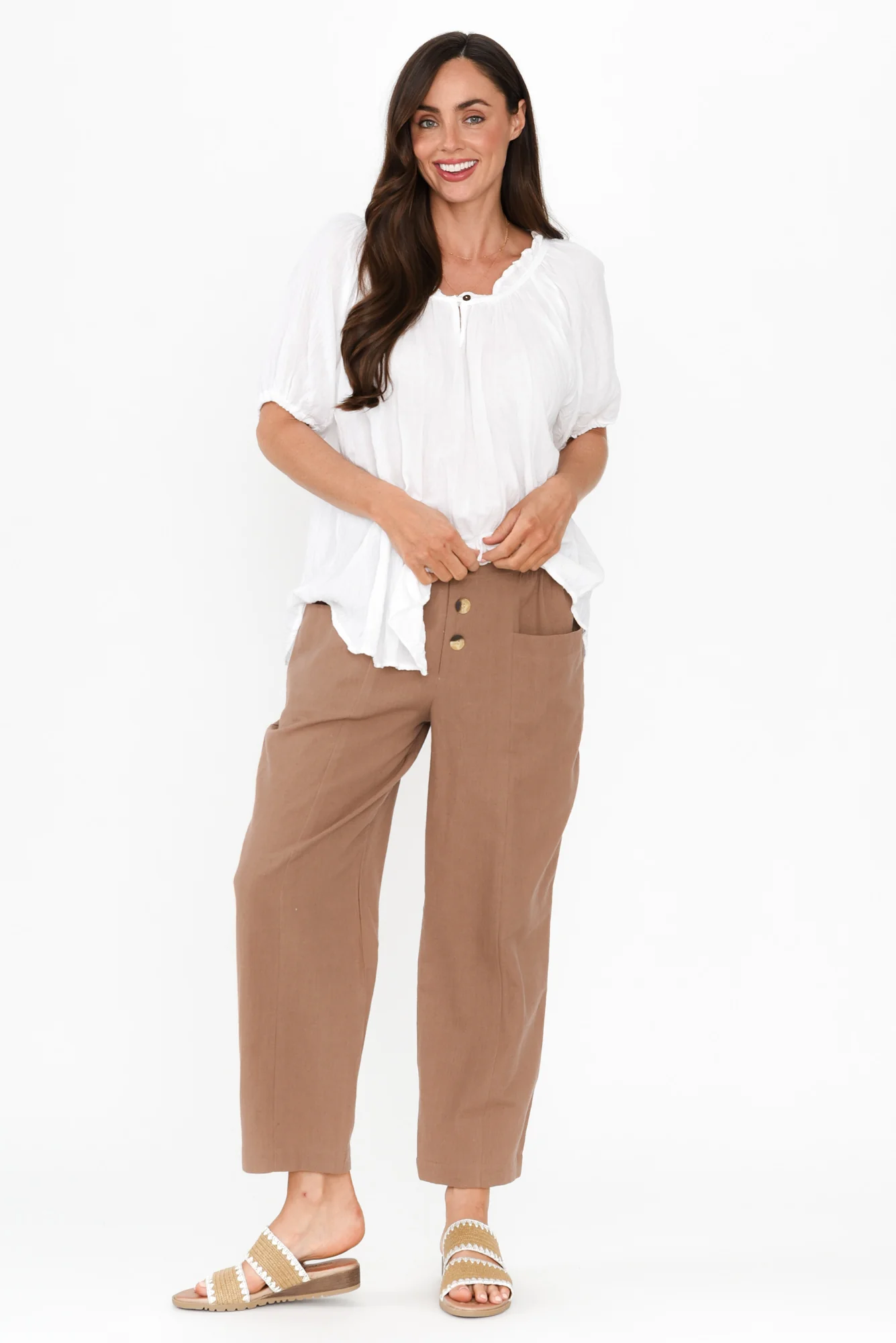 Akemi Mocha Cotton Blend Pocket Pants