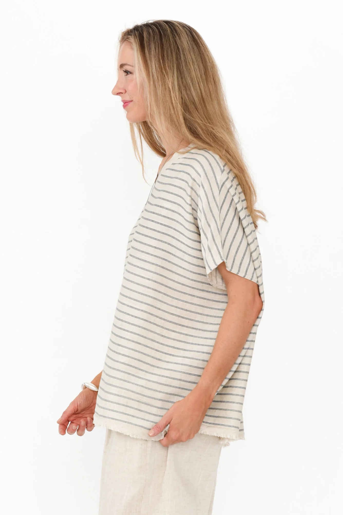 Hanley Beige Stripe Linen Blend Top