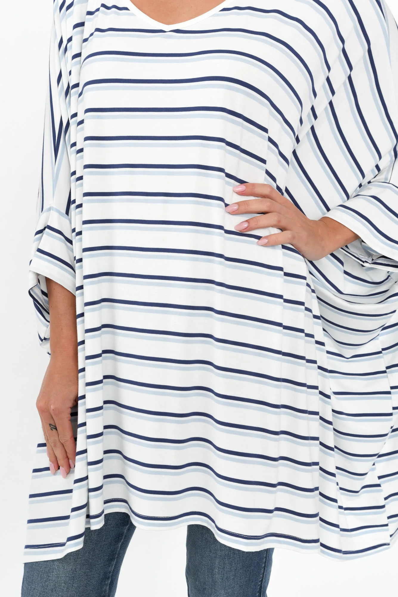 Blue Stripe Oversized Bamboo Drape Top