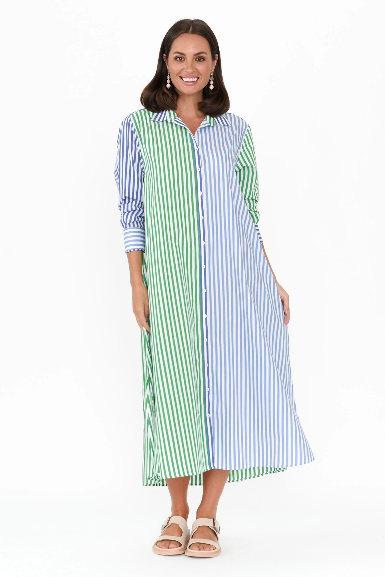 Luna Blue Stripe Cotton Shirt Dress
