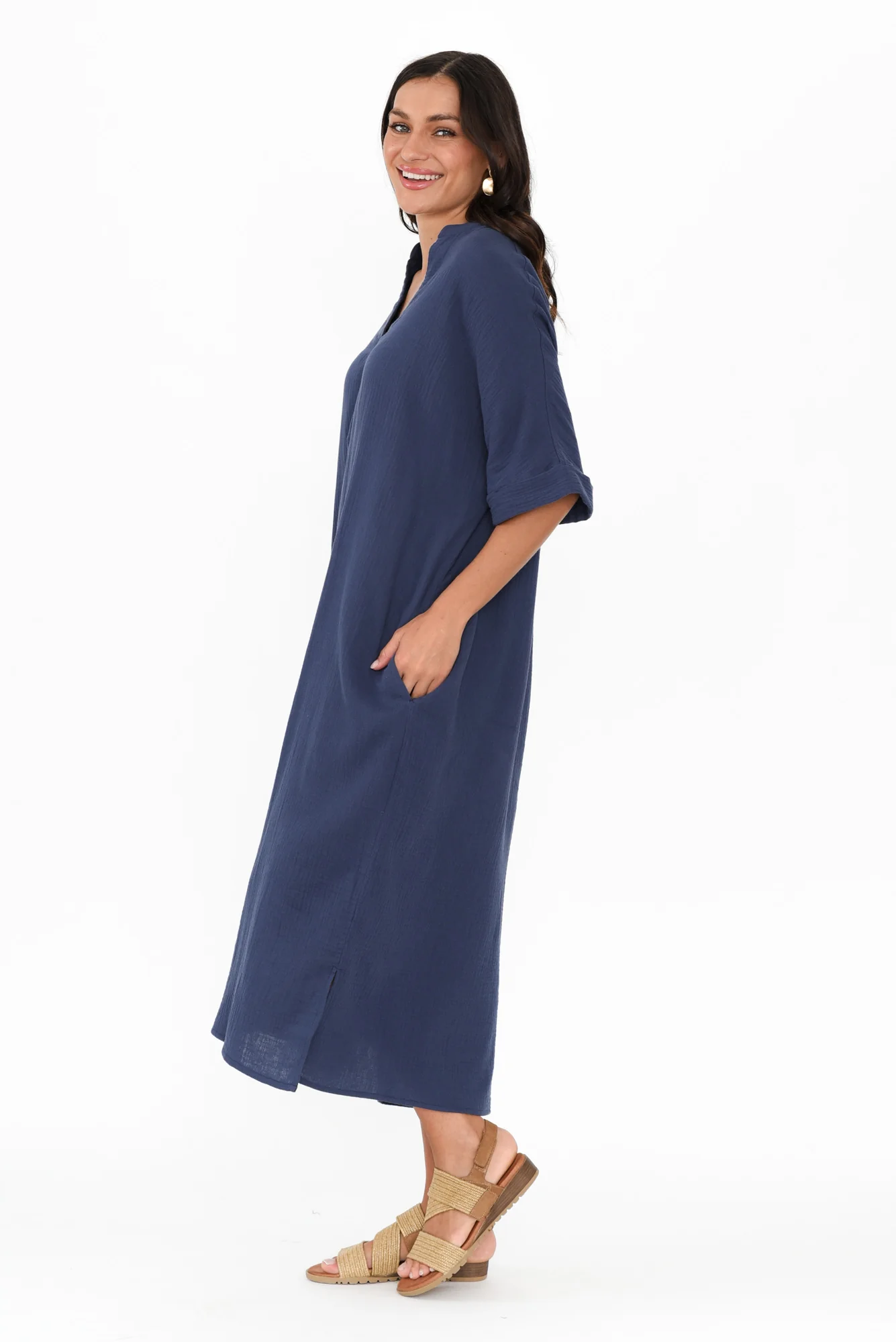 Juniper Navy Cotton Cheesecloth Dress