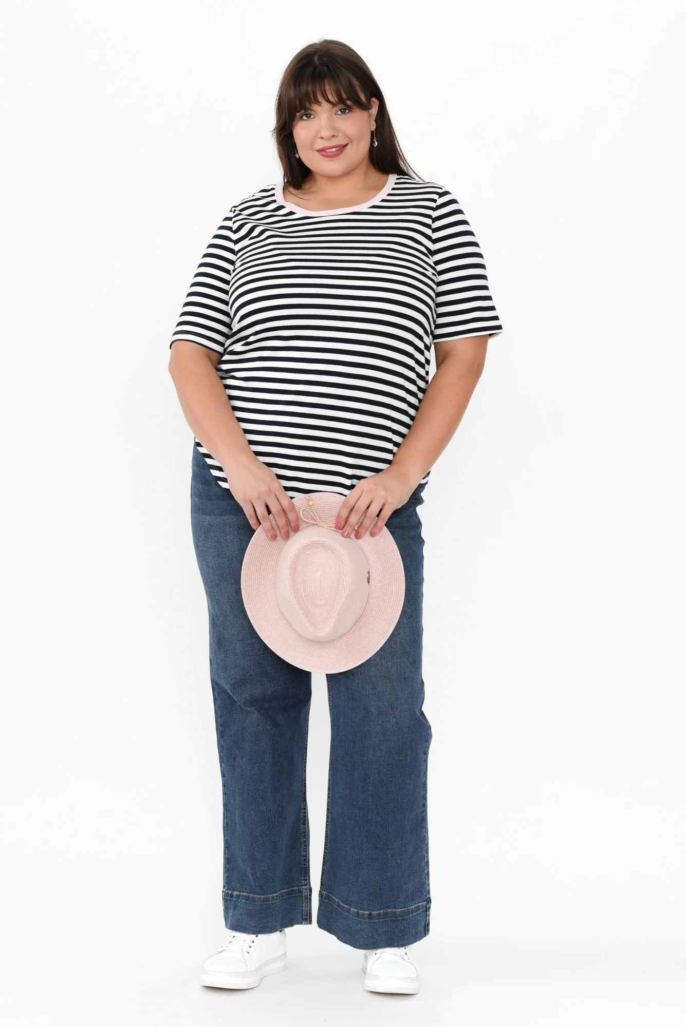 Ariana Navy Contrast Cotton Tee