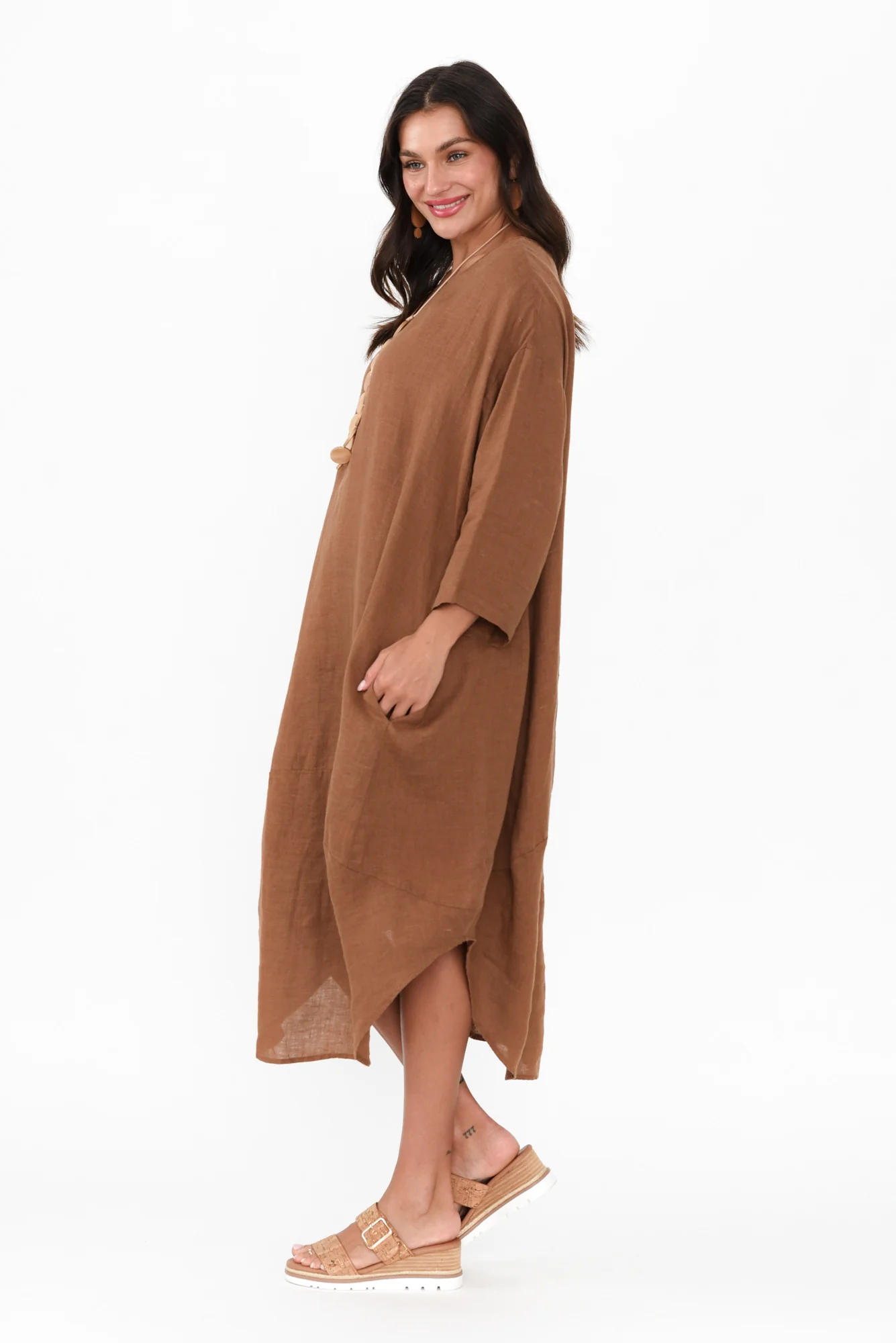 Kana Mocha Linen Dress
