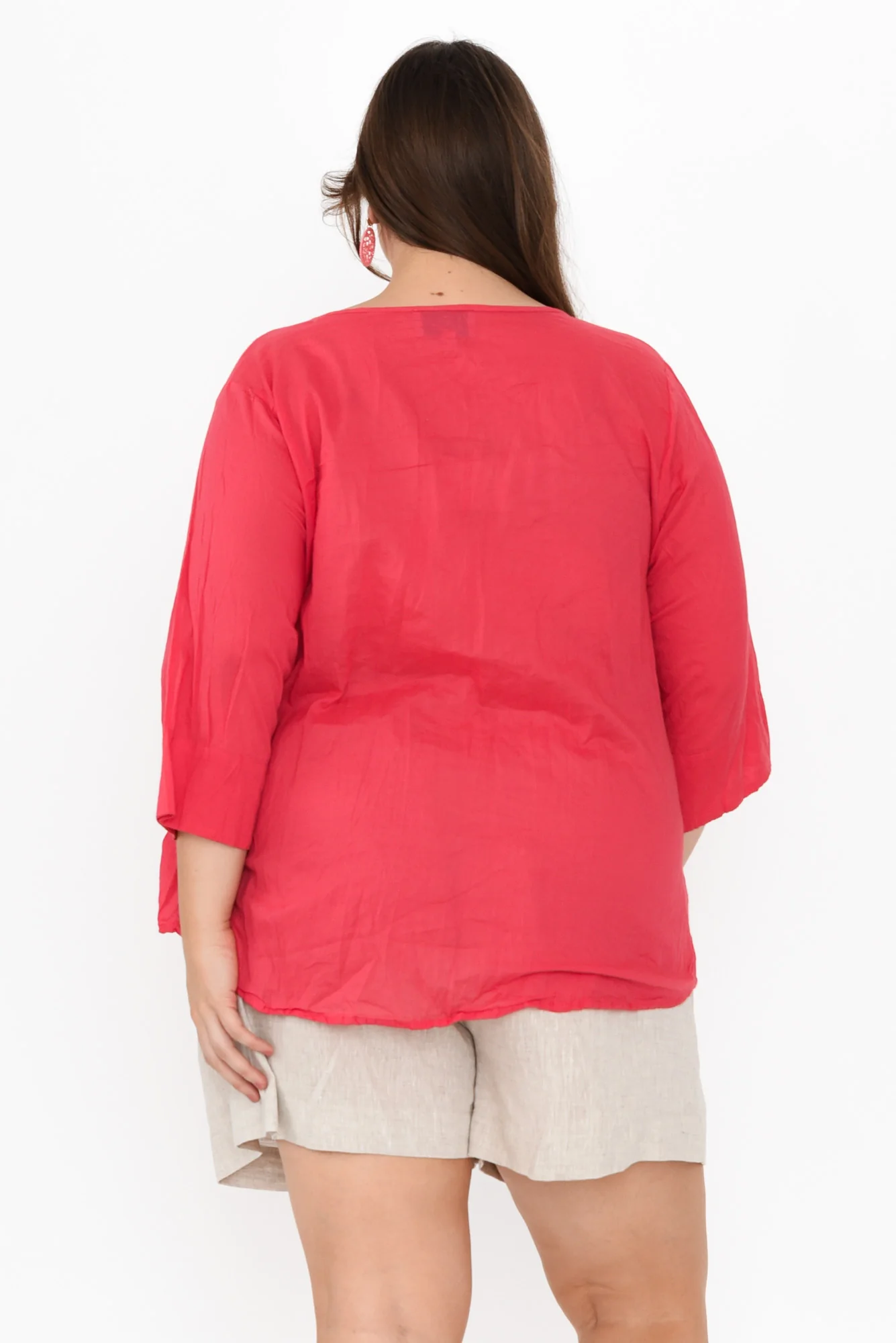 Fia Cherry Sleeved Crinkle Cotton Top