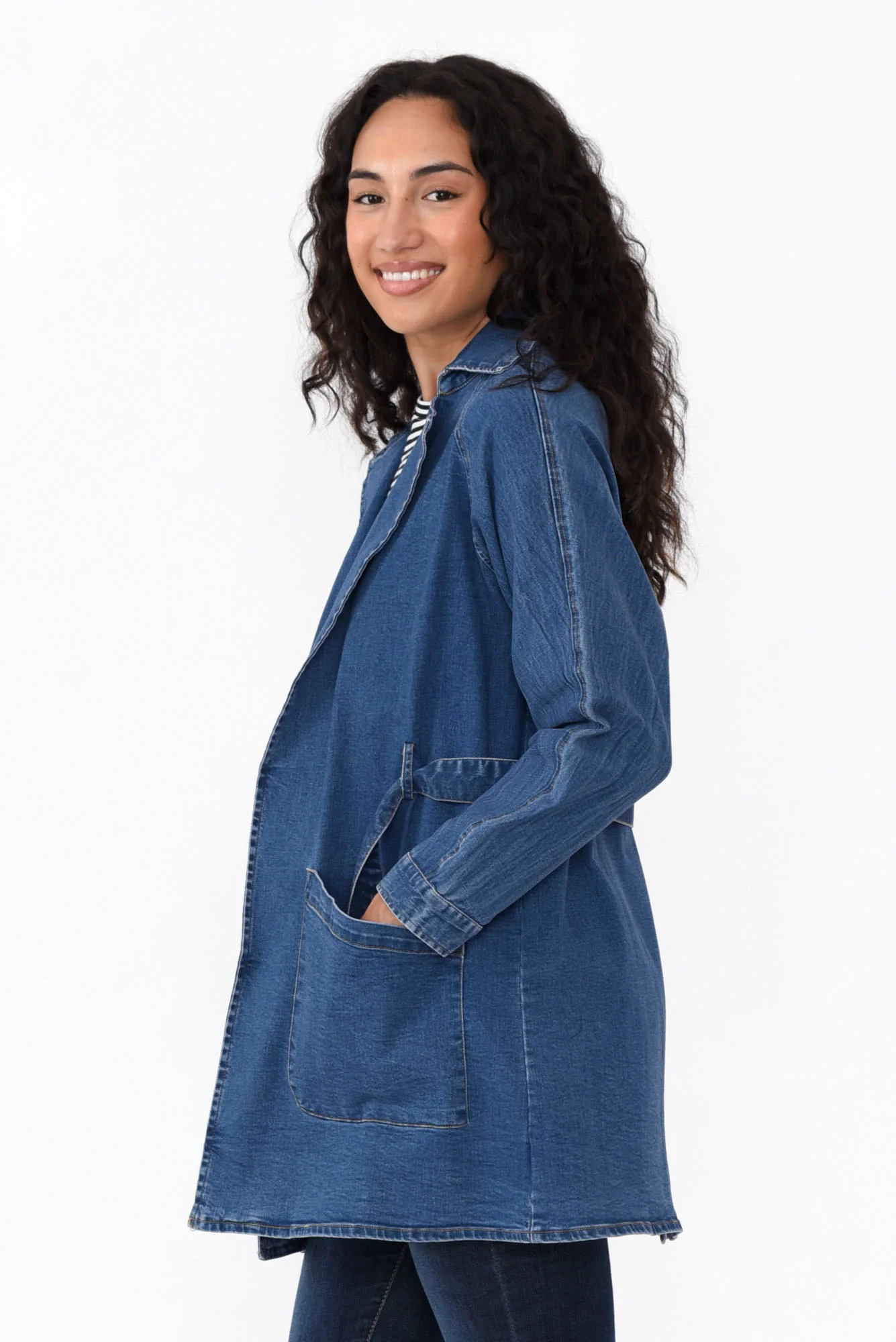 Brynn Blue Denim Tie Coat