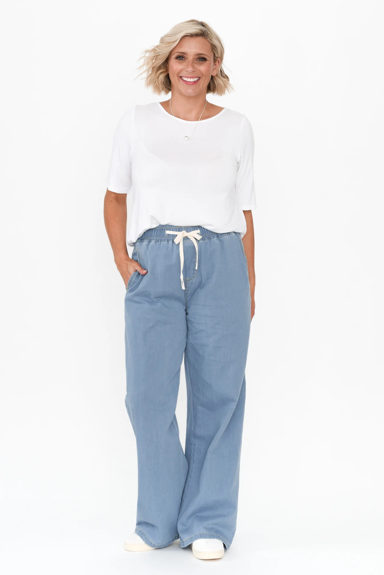 Caden Blue Chambray Cotton Tie Pants