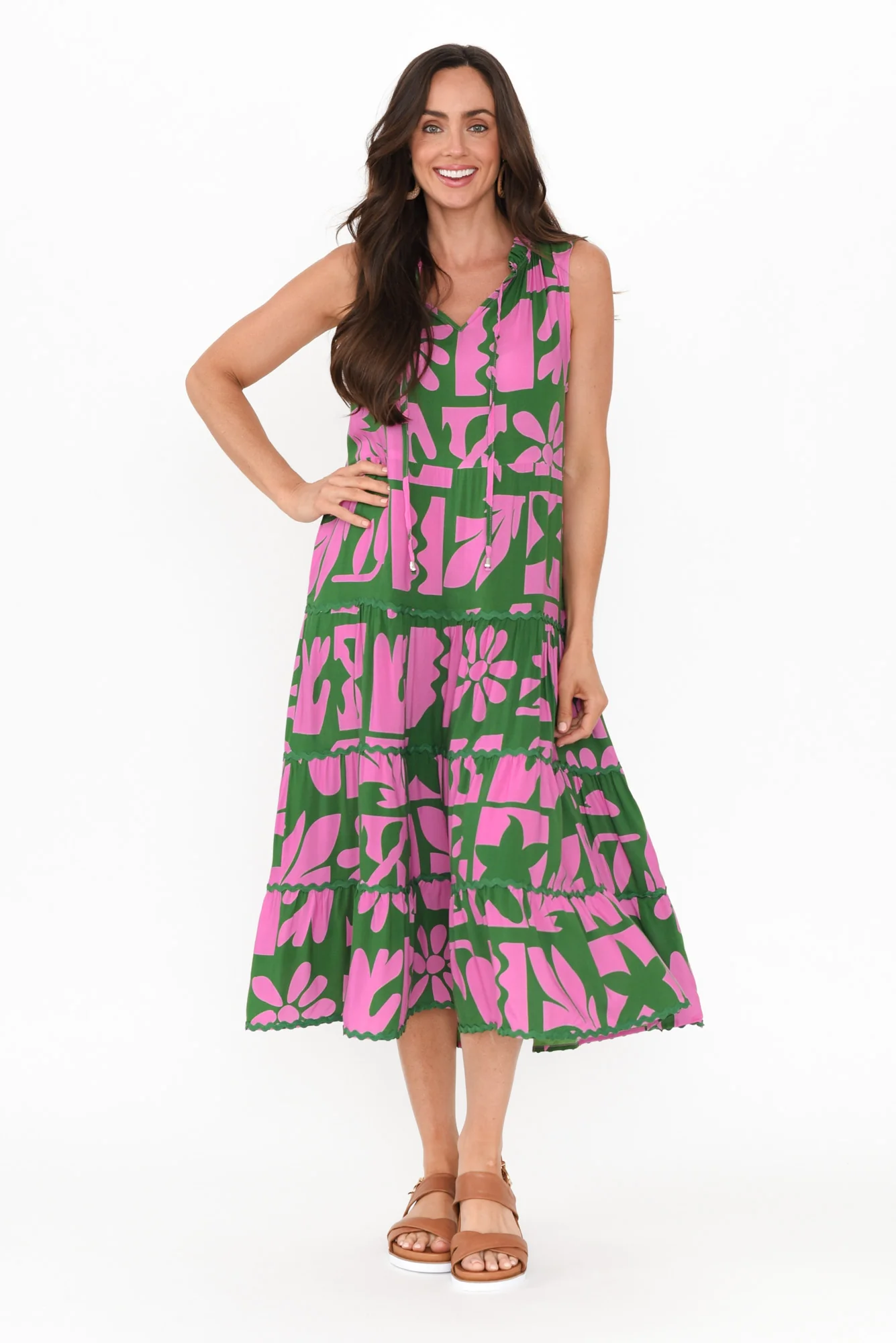 Brunswick Green Mosaic Tiered Dress