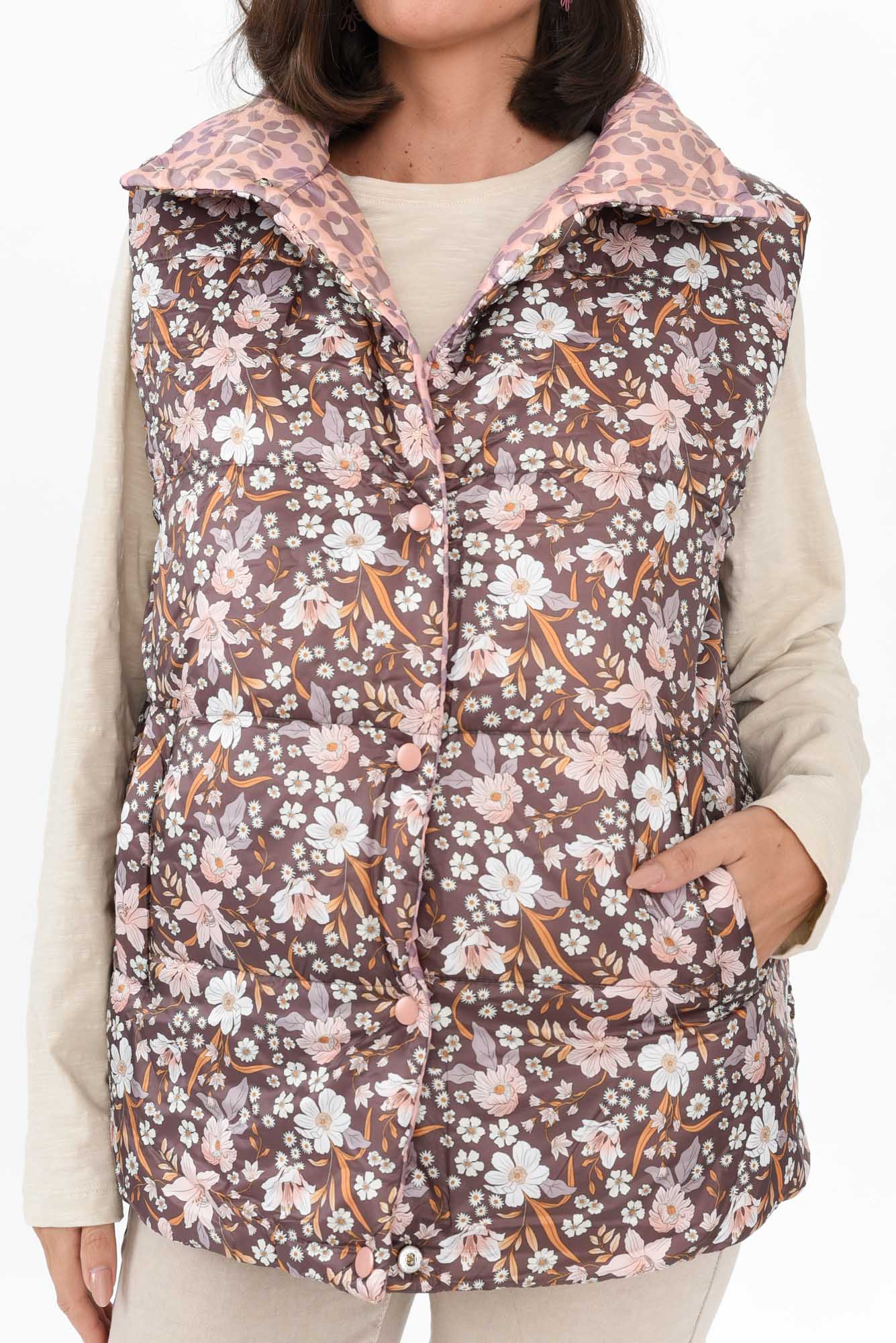Alessia Floral Cheetah Reversible Puffer Vest