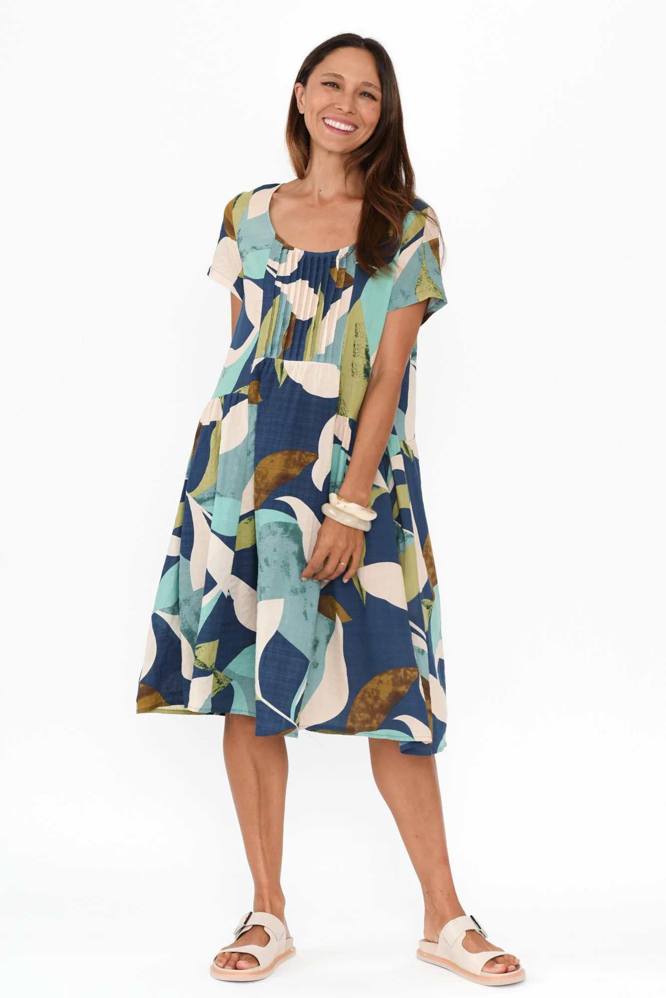 Hanoi Blue Abstract Cotton Blend Dress