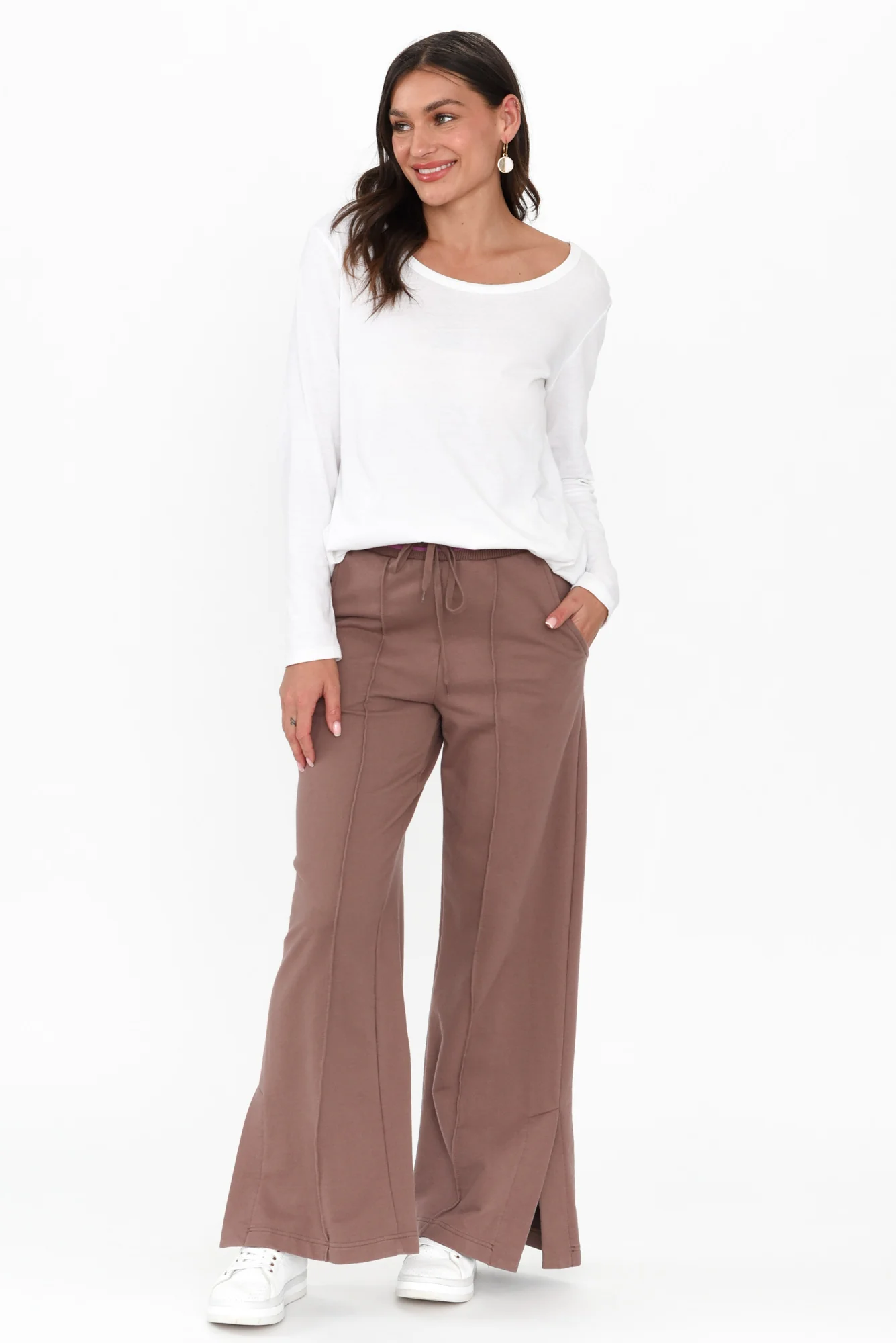 Kyla Brown Cotton Blend Wide Leg Pants